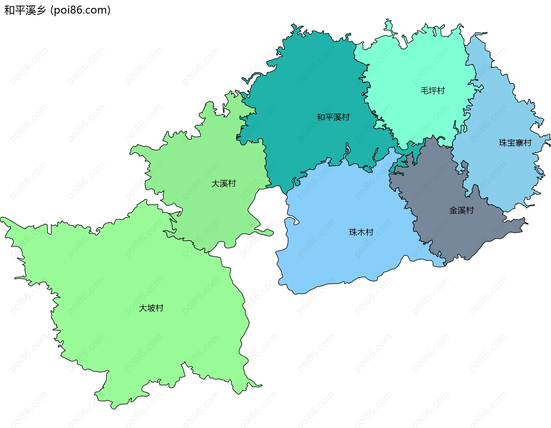 和平溪乡边界地图(五级行政区划)
