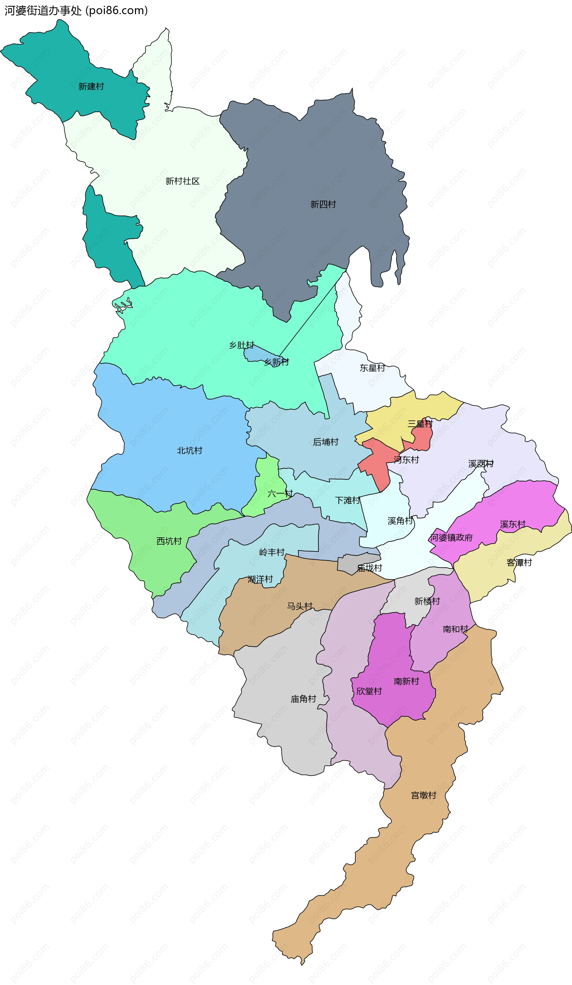 河婆街道办事处边界地图(五级行政区划)