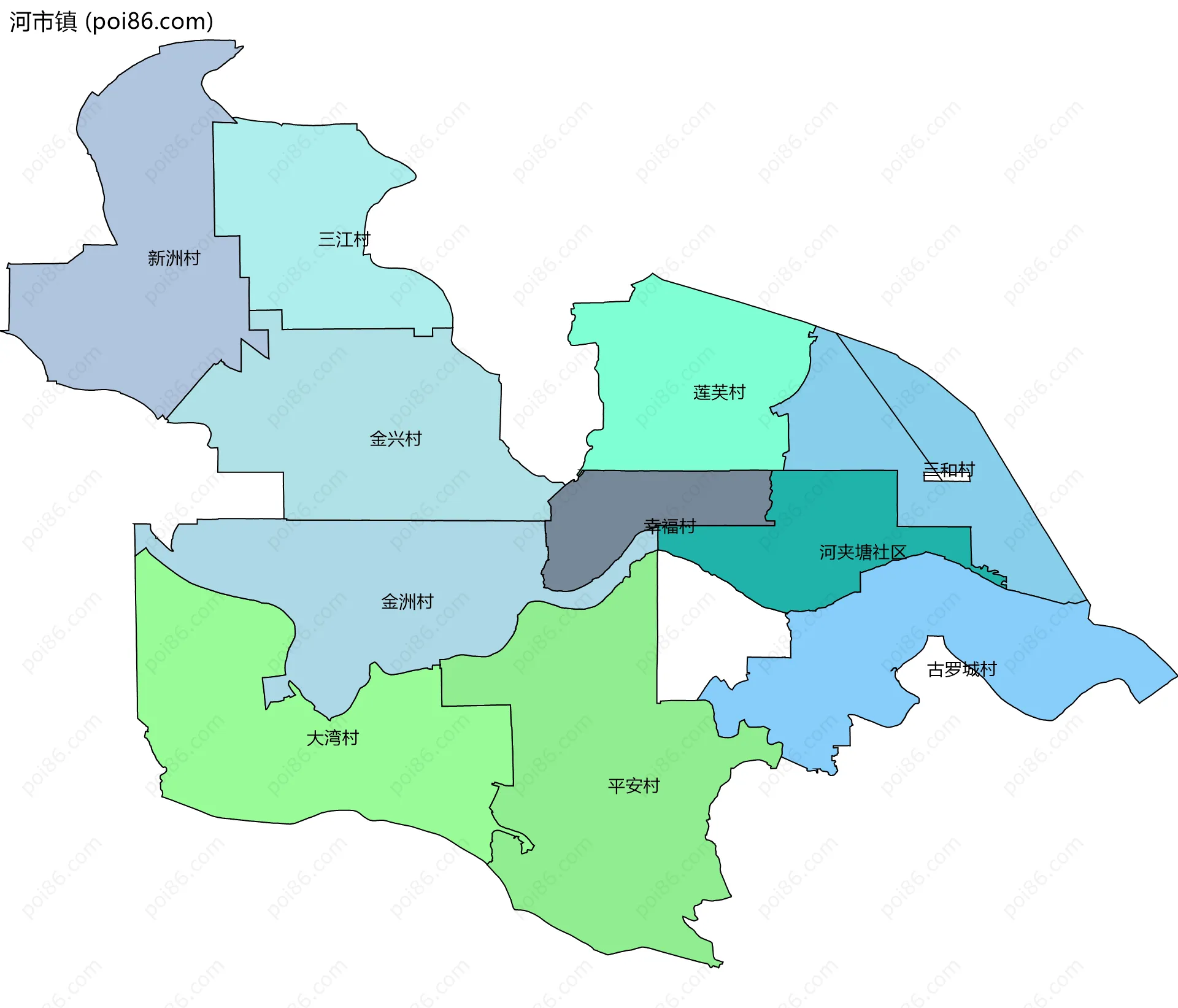 河市镇边界地图(五级行政区划)