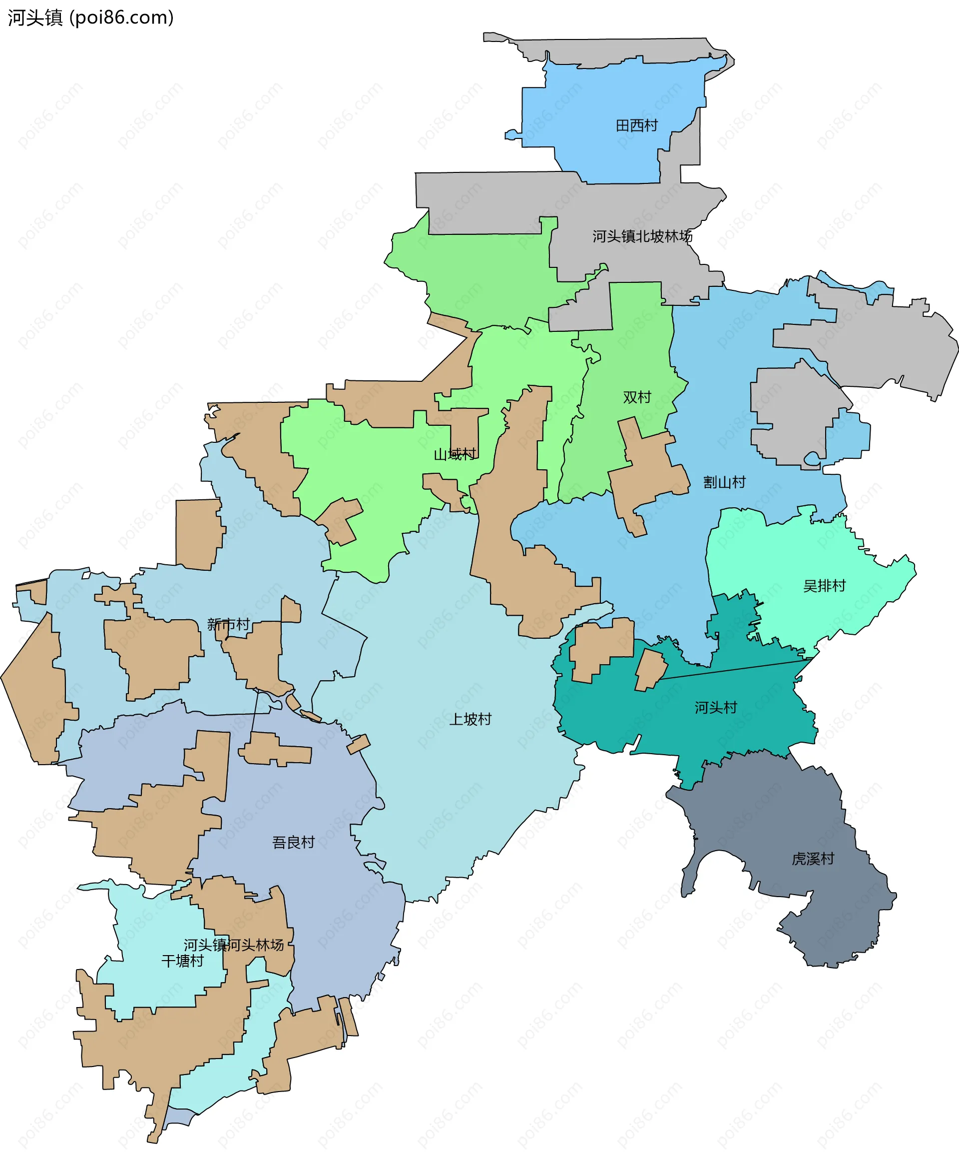 河头镇边界地图(五级行政区划)