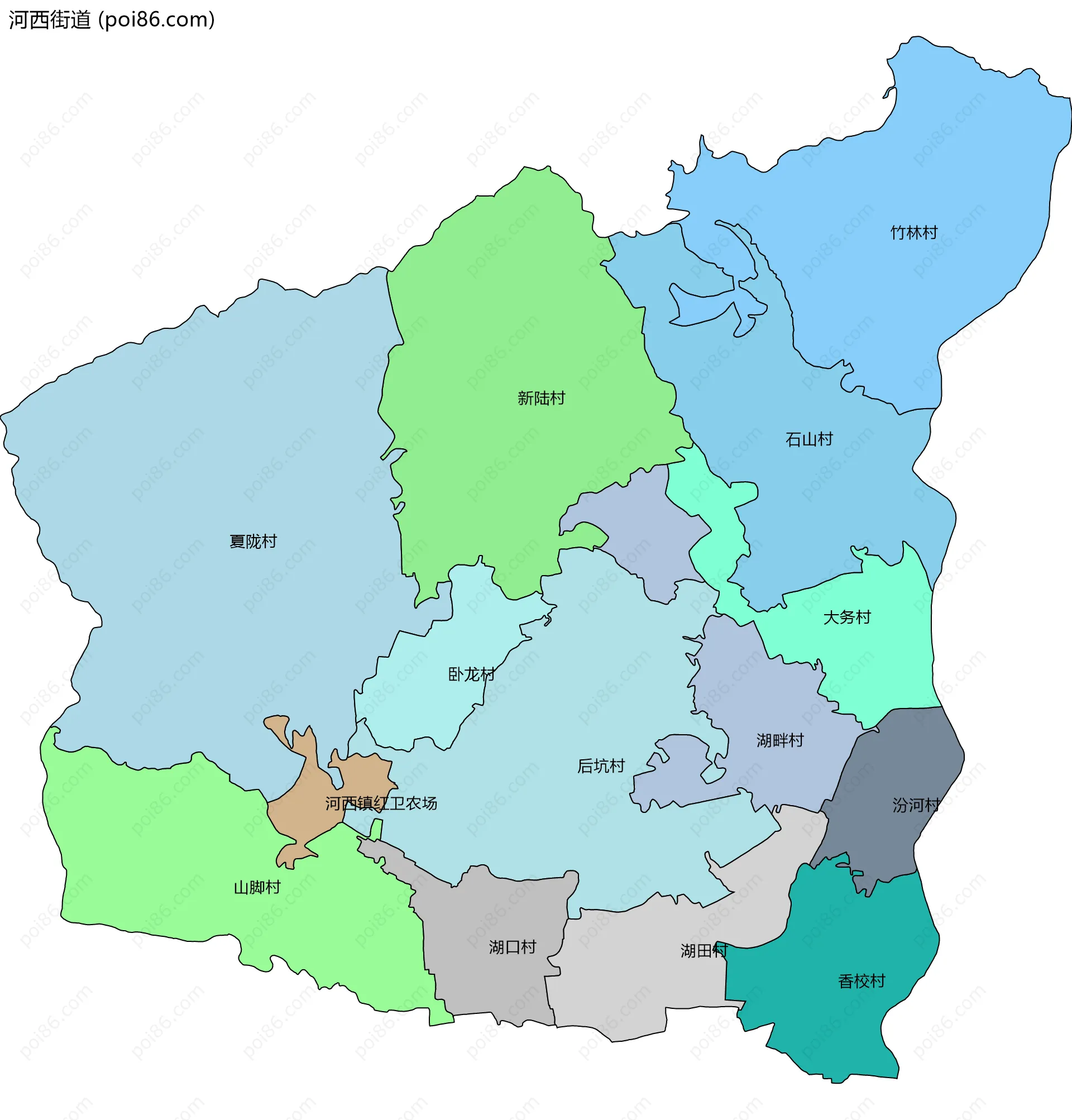河西街道边界地图(五级行政区划)