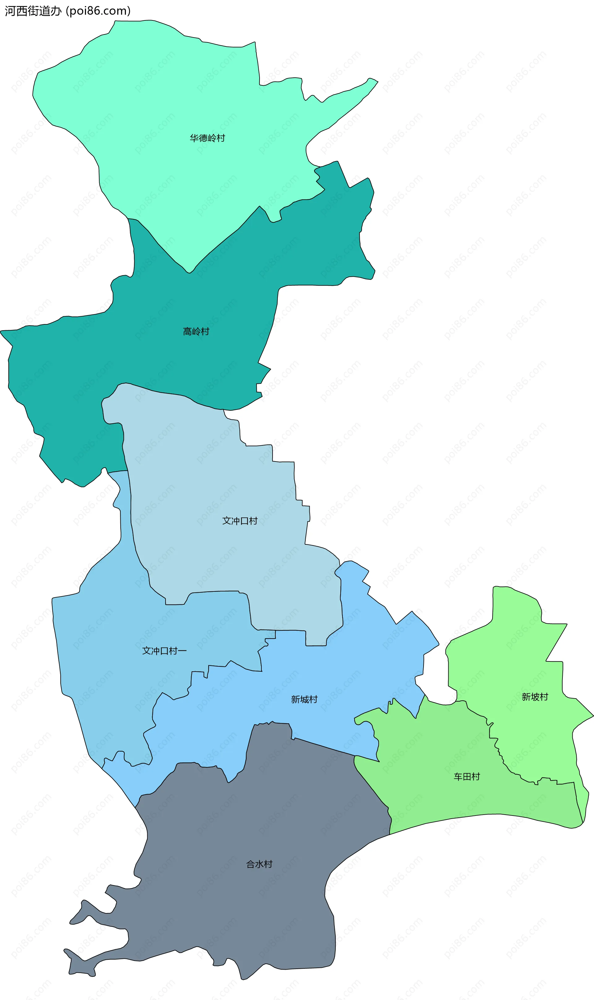 河西街道办边界地图(五级行政区划)