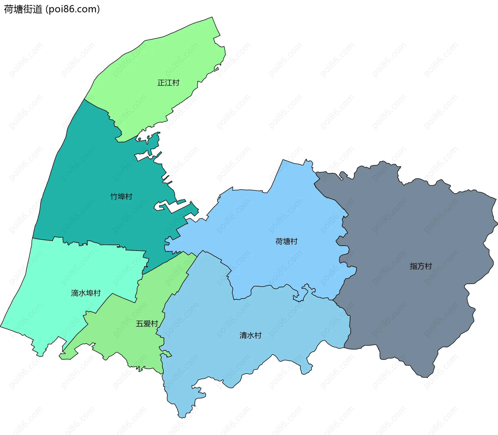 荷塘街道边界地图(五级行政区划)