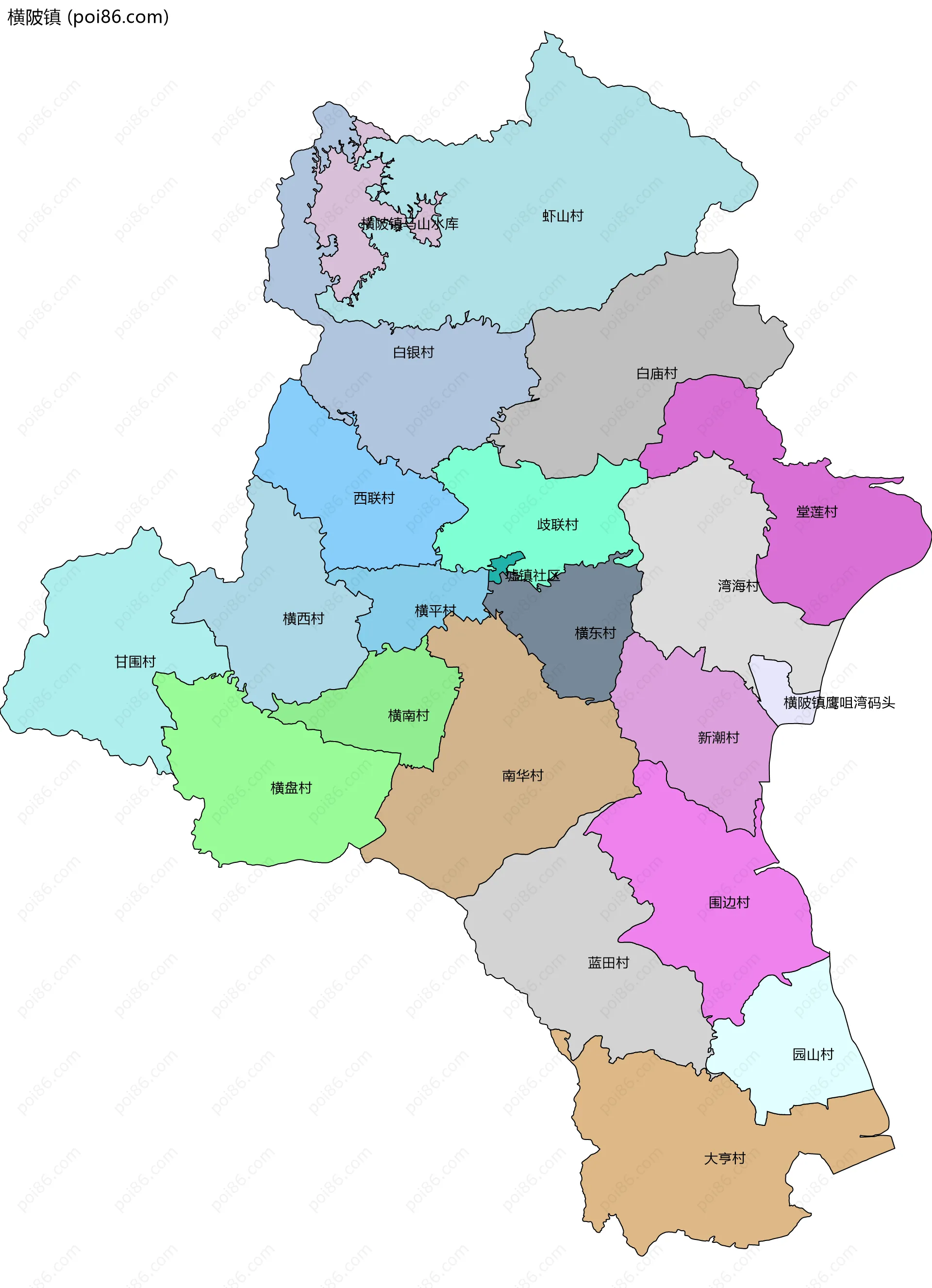 横陂镇边界地图(五级行政区划)