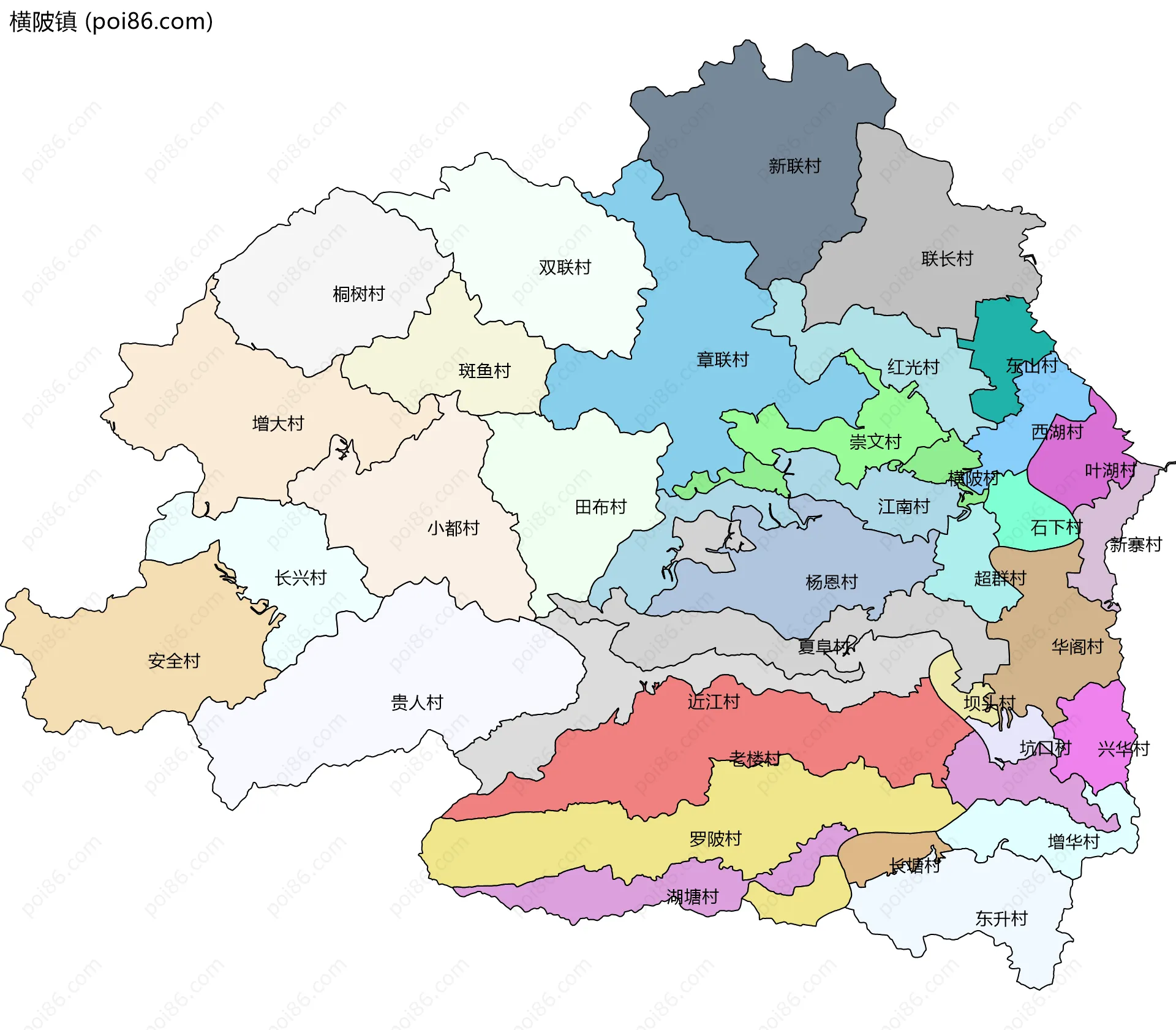 横陂镇边界地图(五级行政区划)