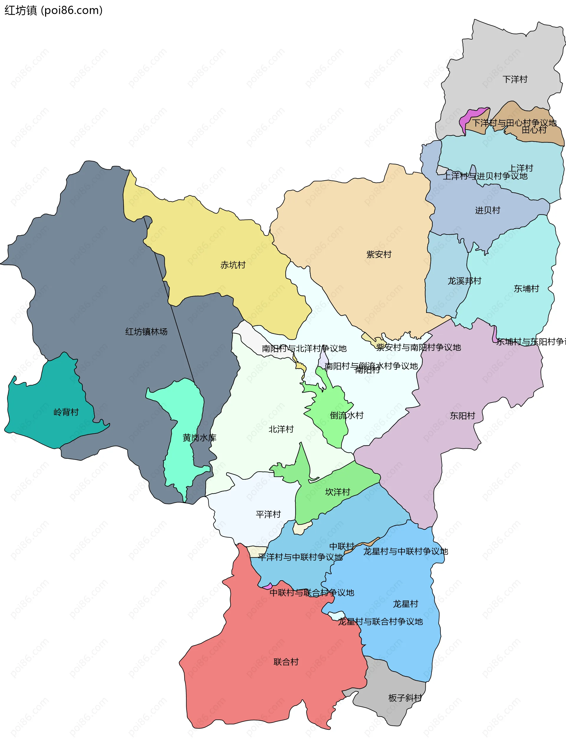 红坊镇边界地图(五级行政区划)