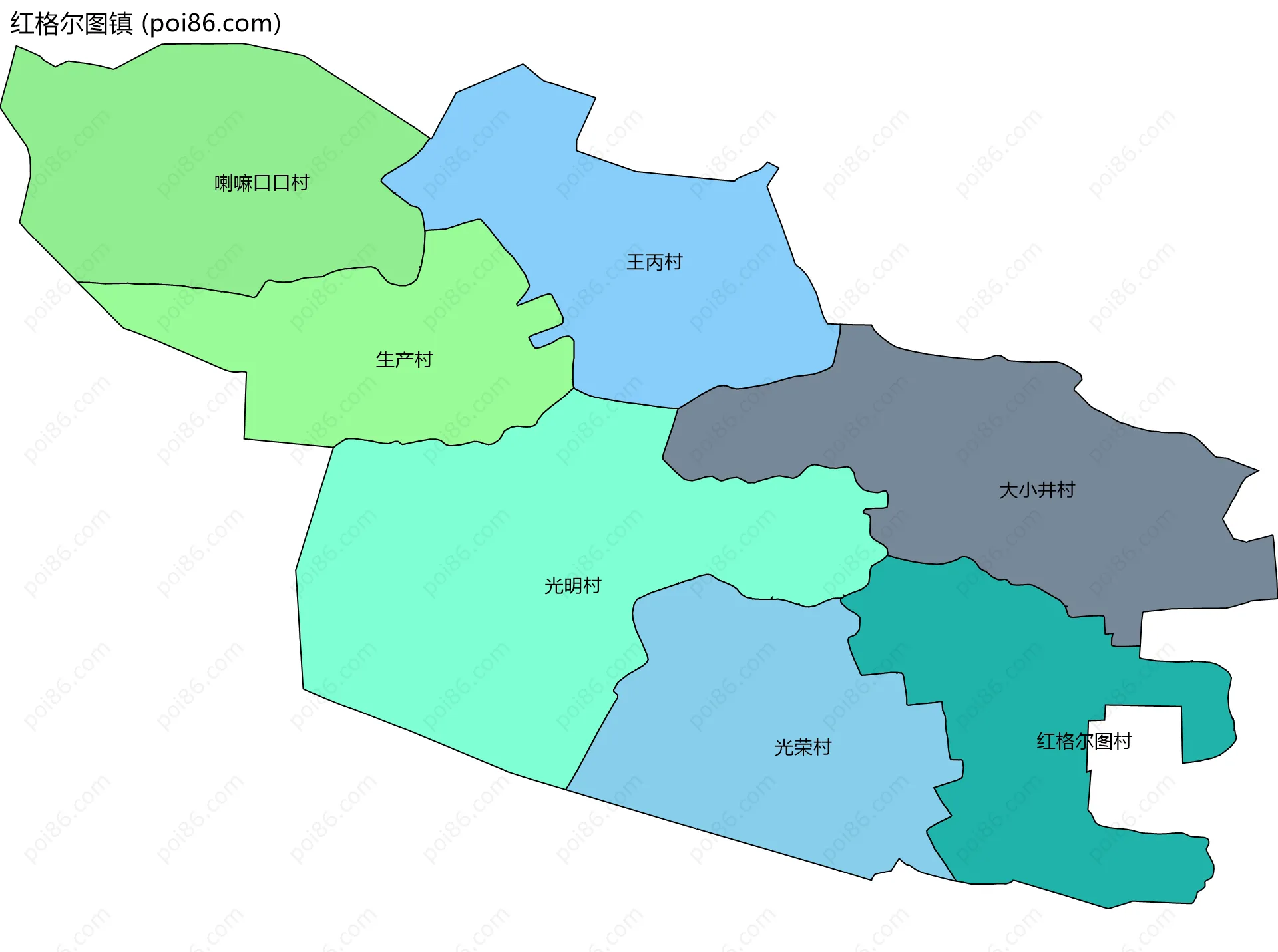 红格尔图镇边界地图(五级行政区划)