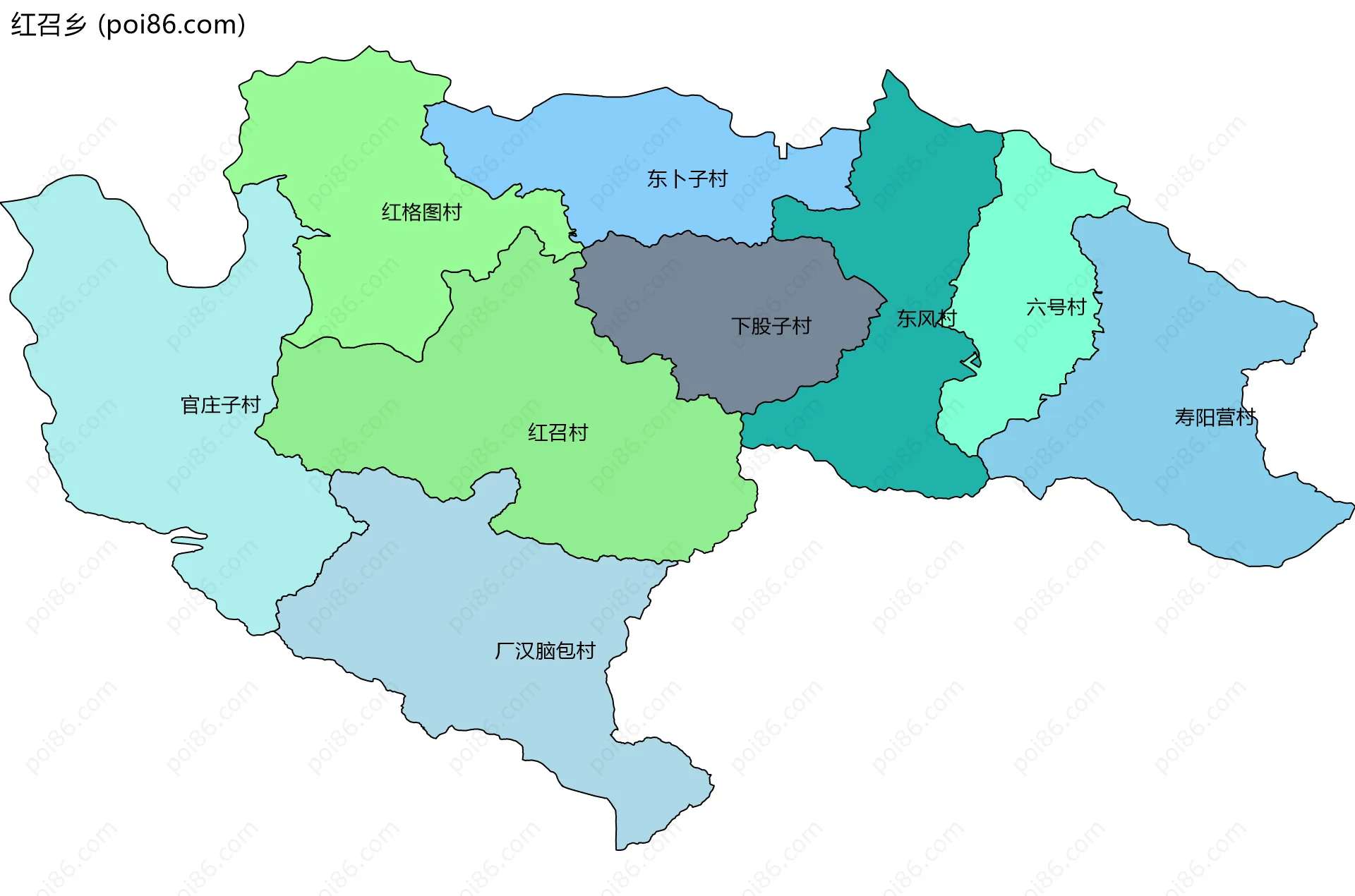 红召乡边界地图(五级行政区划)