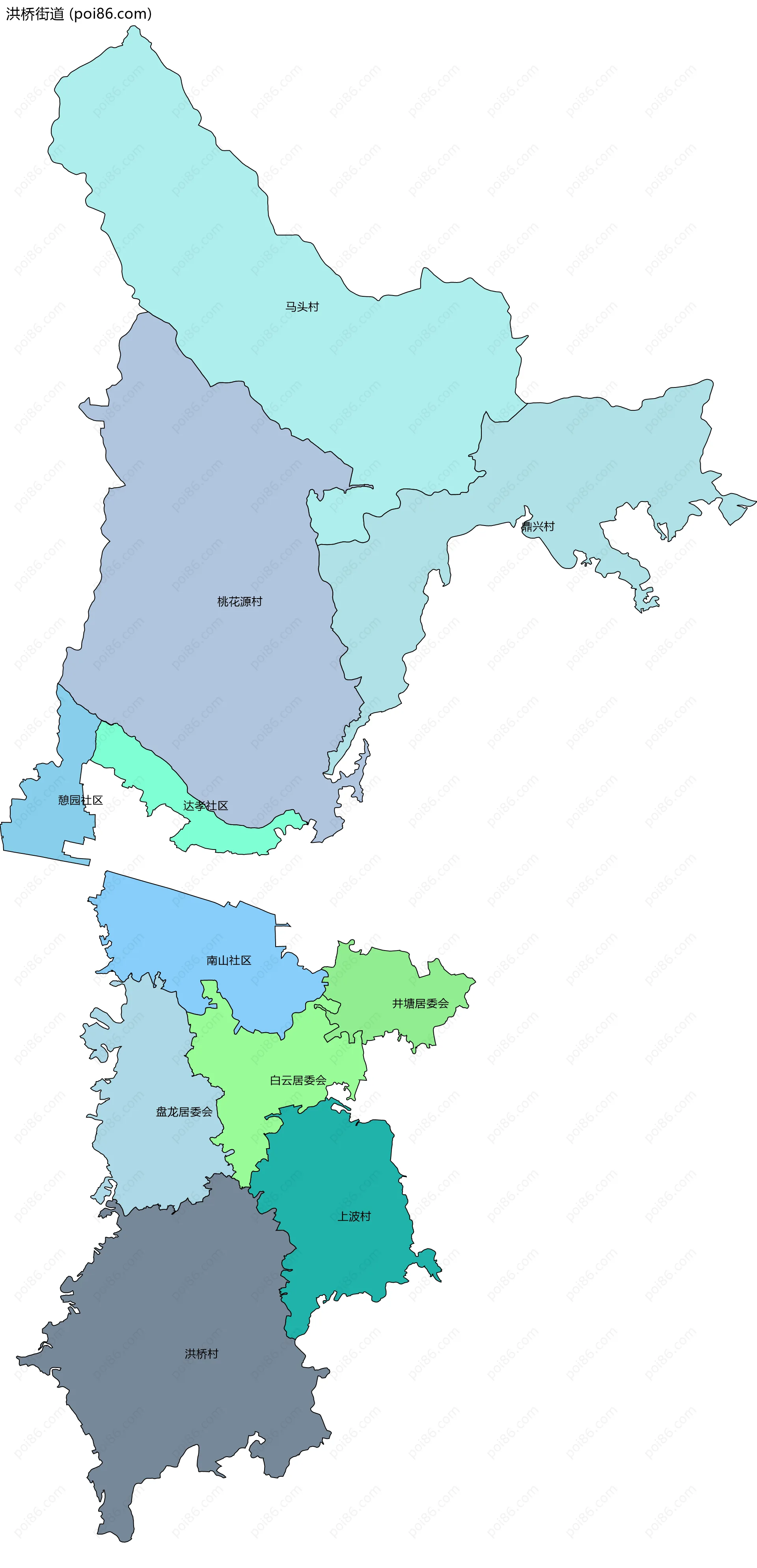 洪桥街道边界地图(五级行政区划)