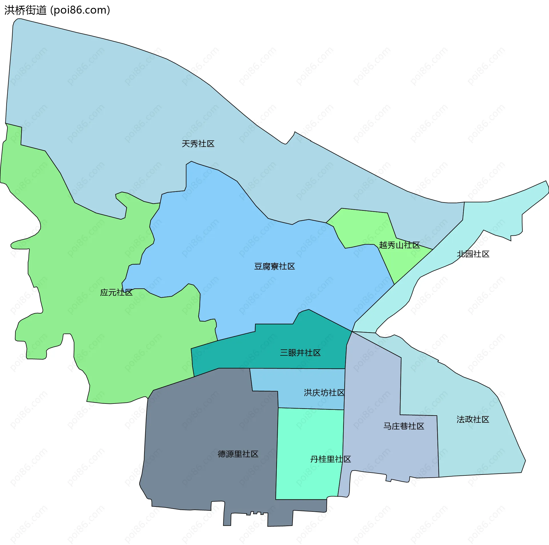 洪桥街道边界地图(五级行政区划)