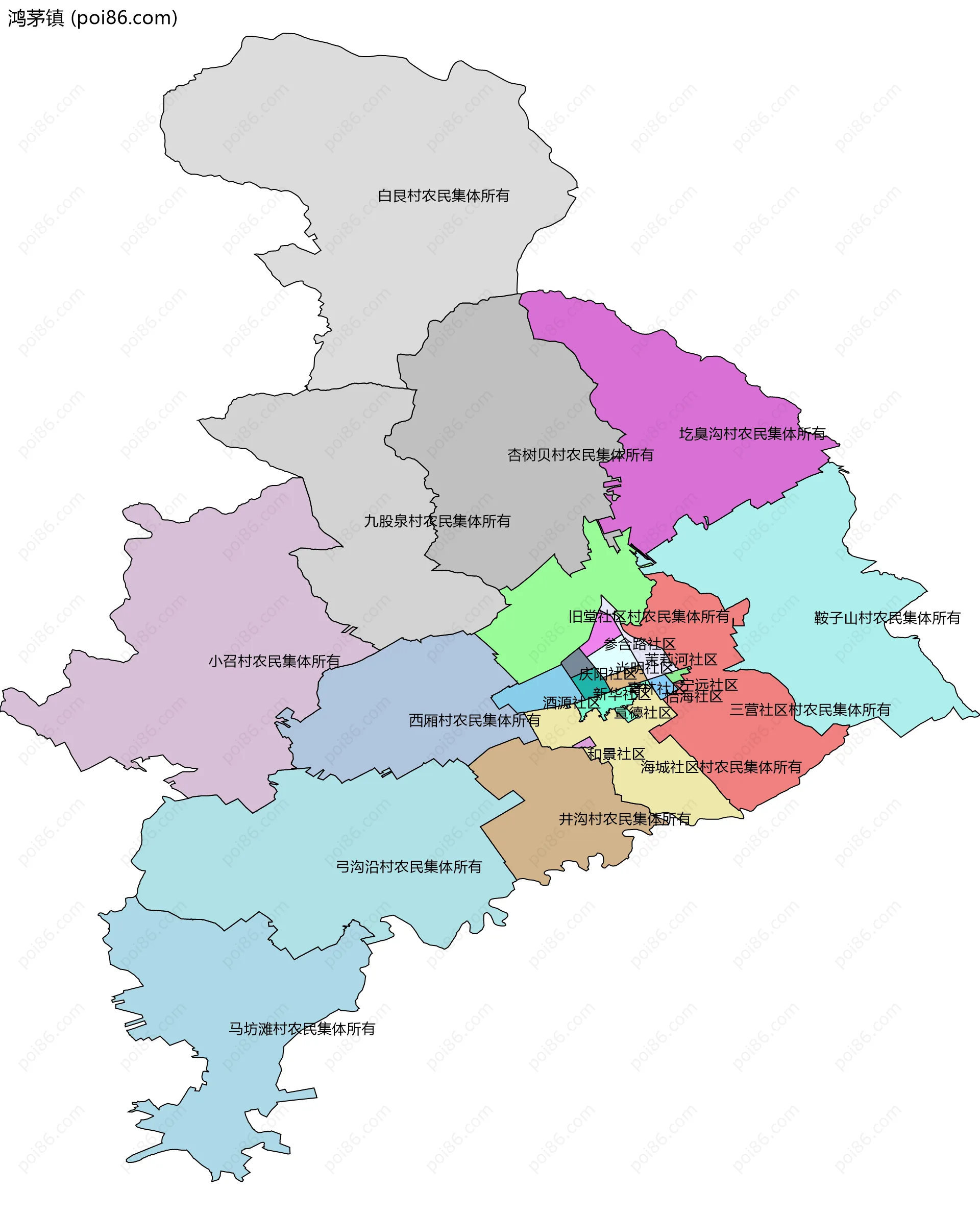 鸿茅镇边界地图(五级行政区划)