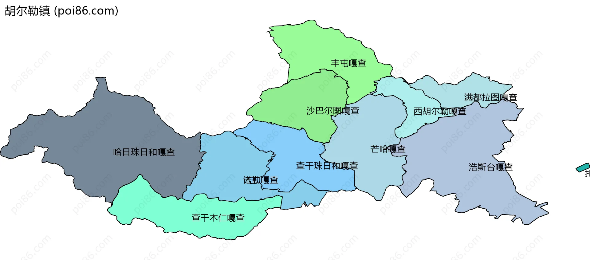 胡尔勒镇边界地图(五级行政区划)