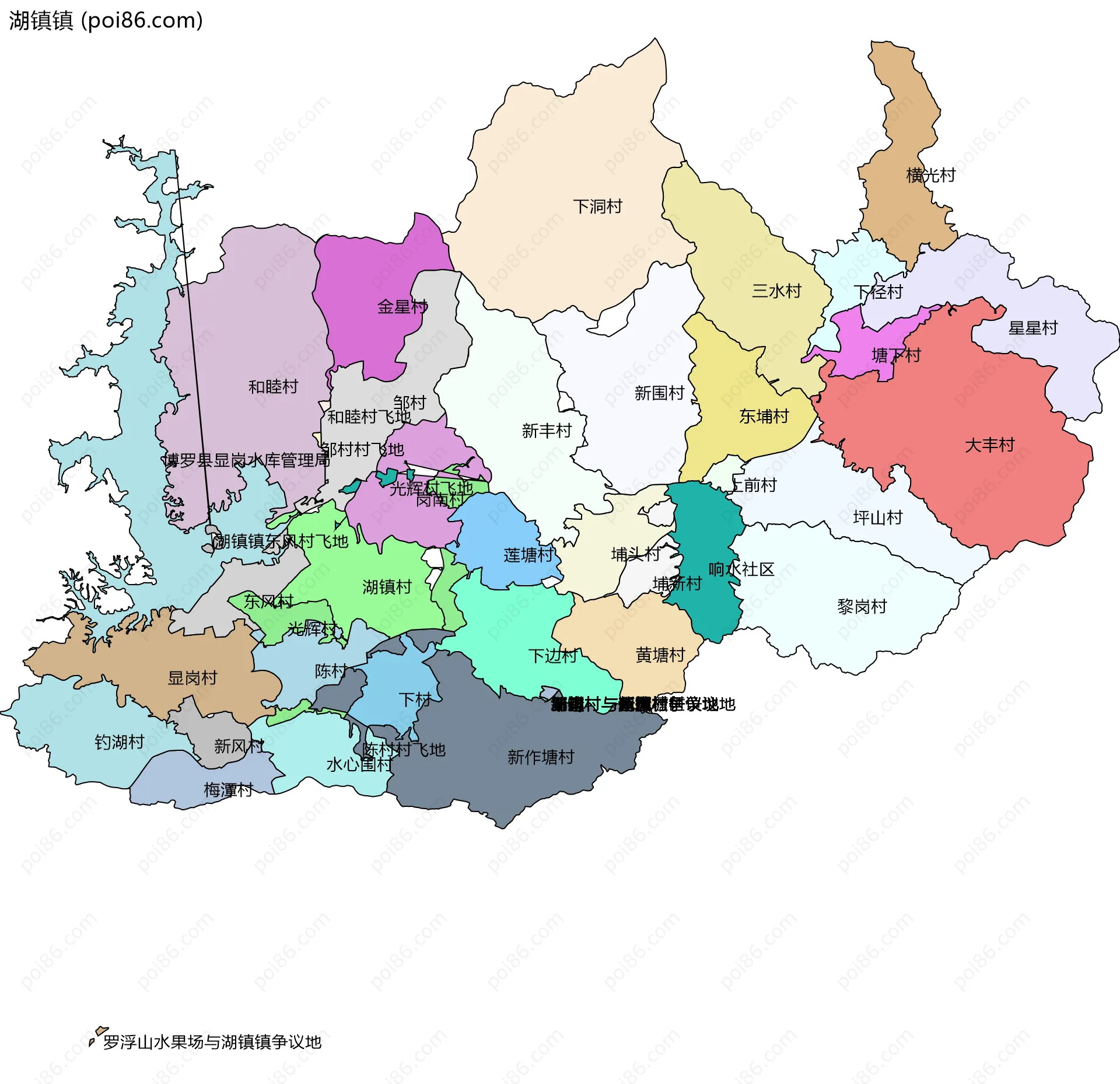 湖镇镇边界地图(五级行政区划)