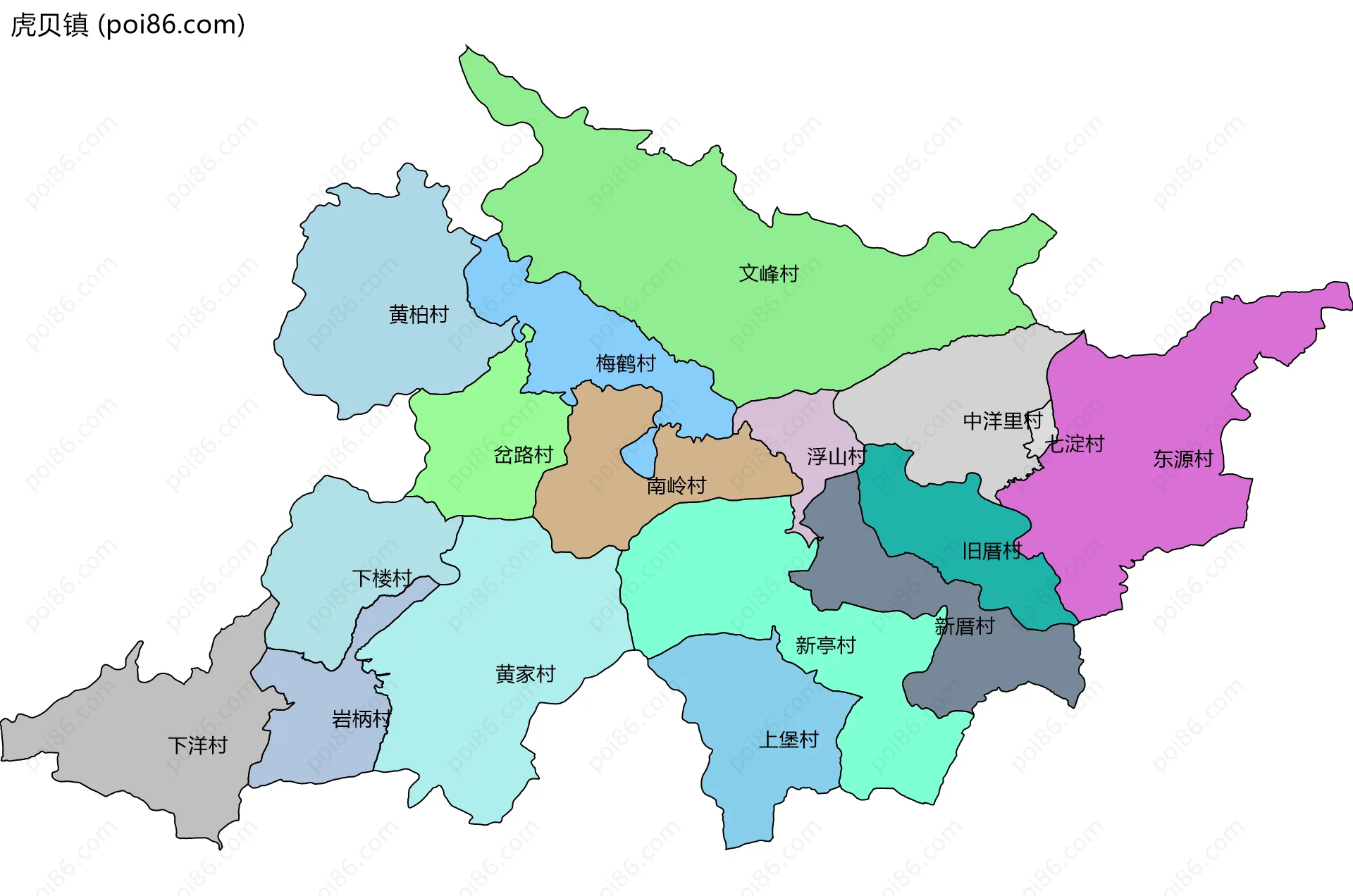 虎贝镇边界地图(五级行政区划)