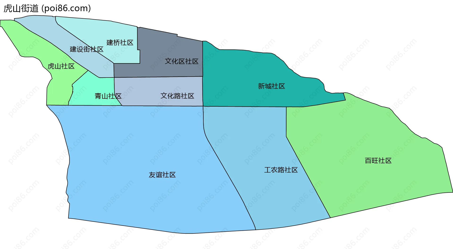 虎山街道边界地图(五级行政区划)