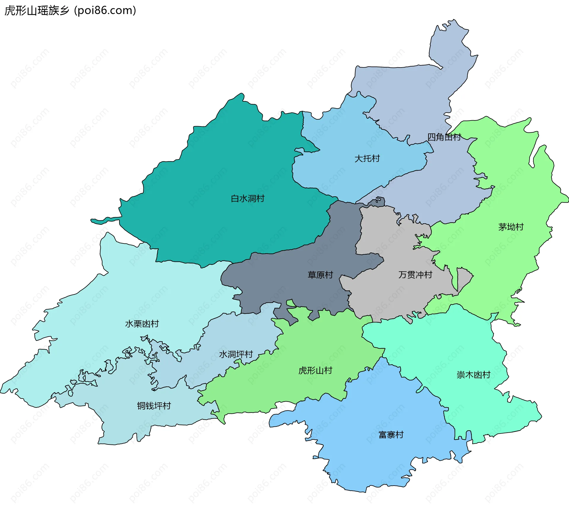 虎形山瑶族乡边界地图(五级行政区划)