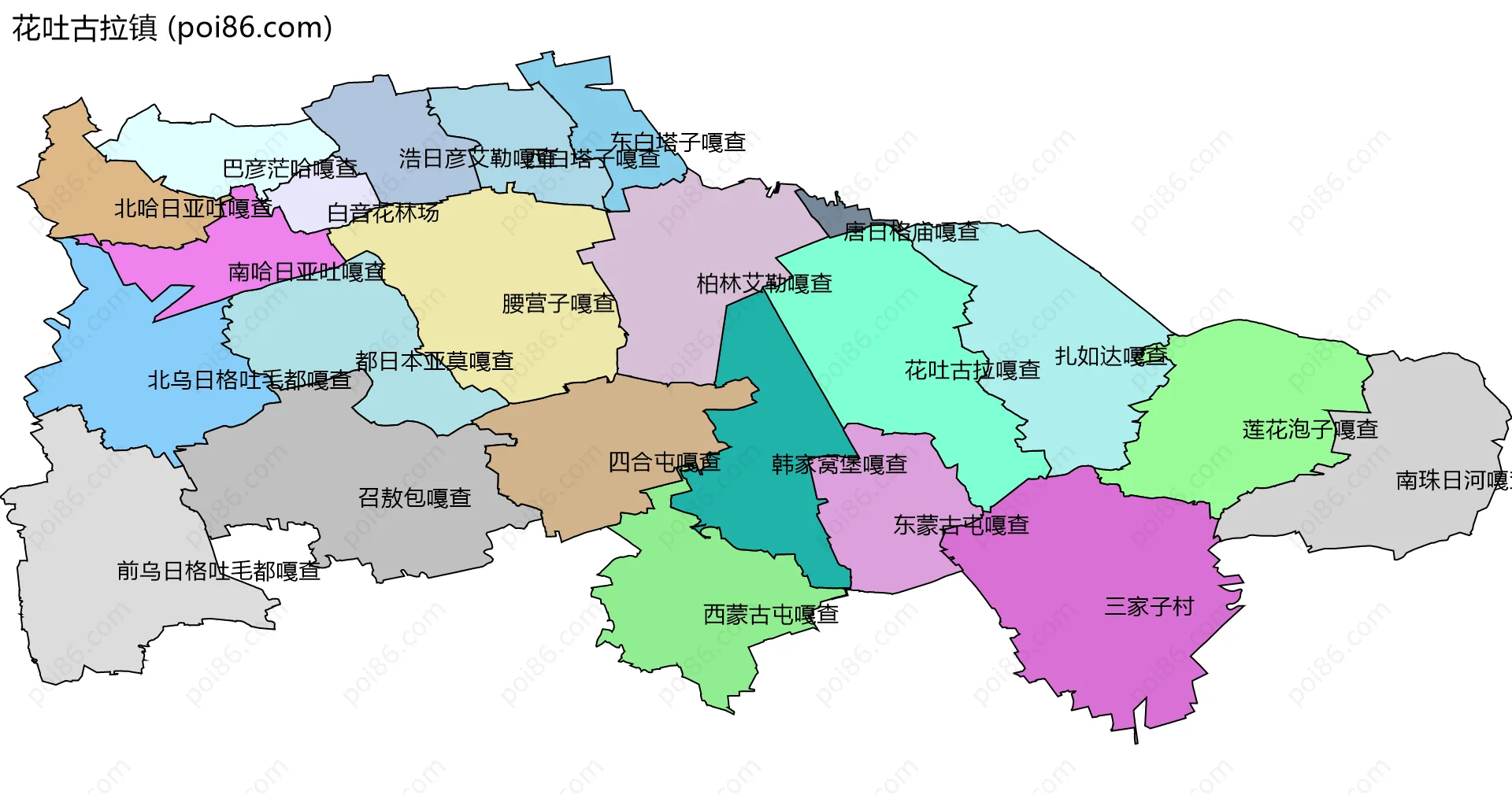 花吐古拉镇边界地图(五级行政区划)
