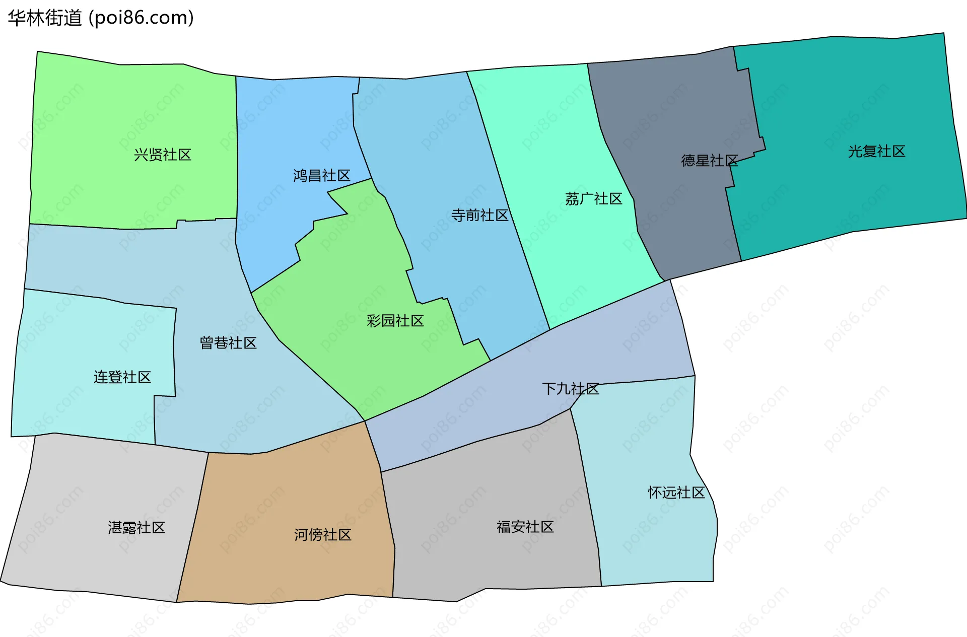 华林街道边界地图(五级行政区划)