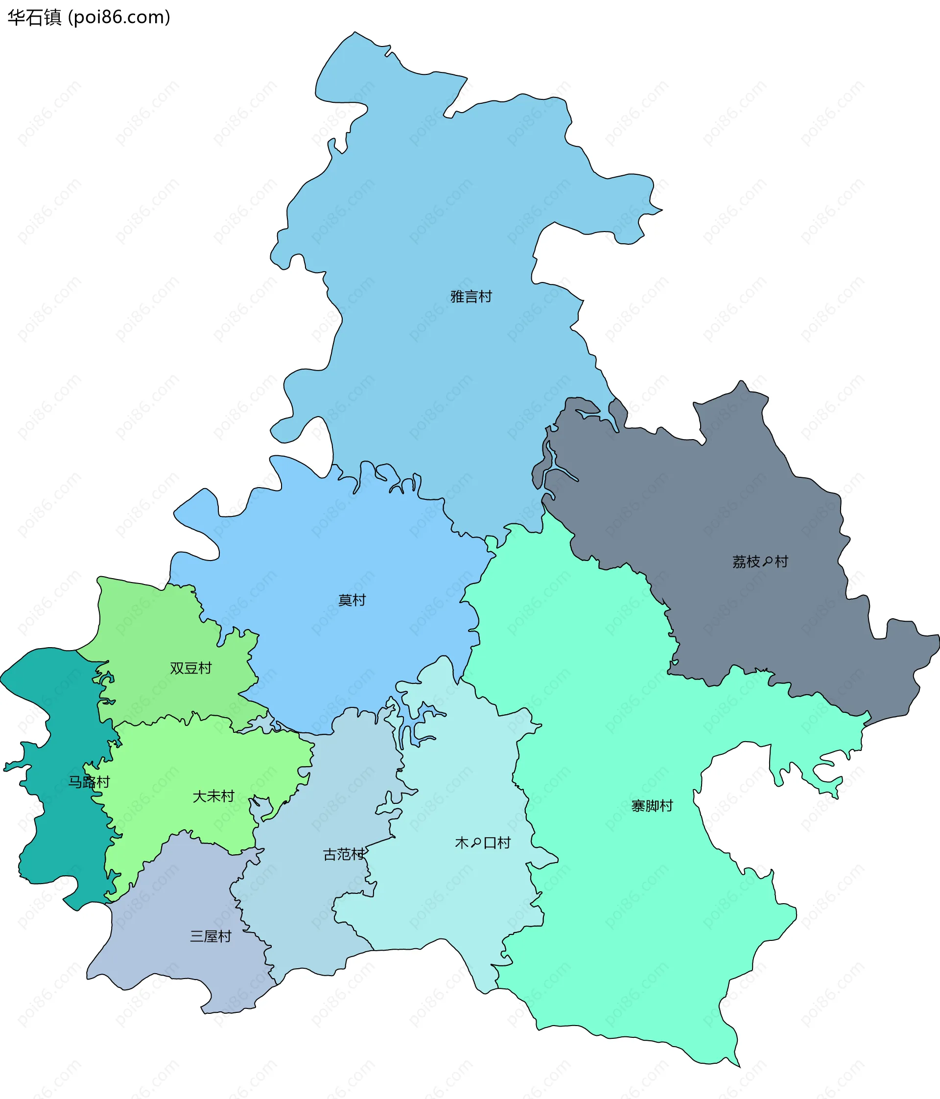 华石镇边界地图(五级行政区划)