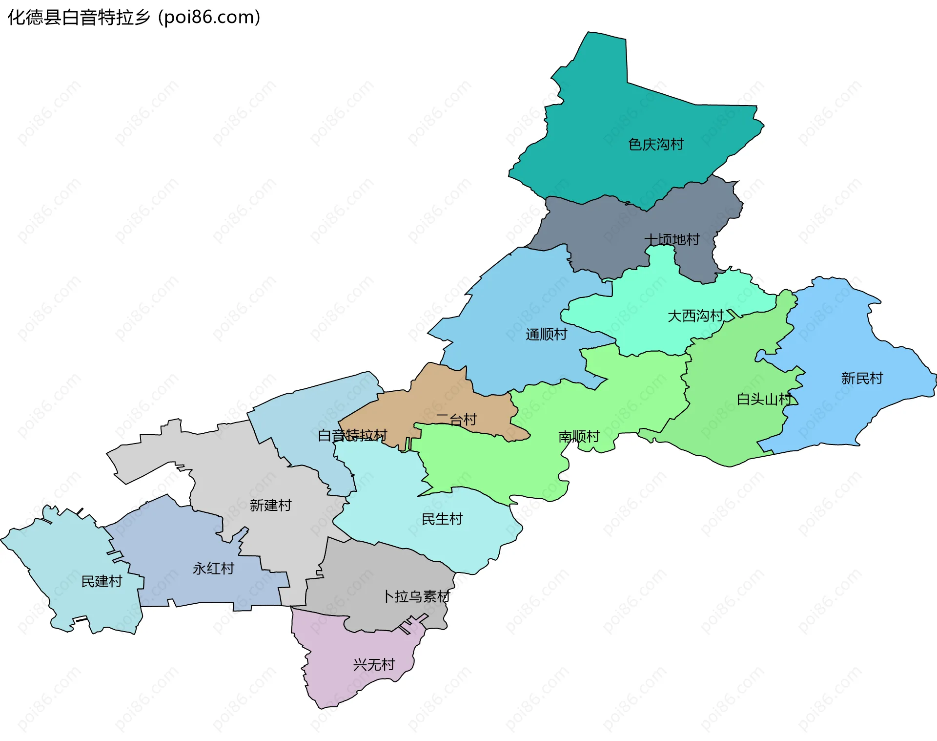 化德县白音特拉乡边界地图(五级行政区划)
