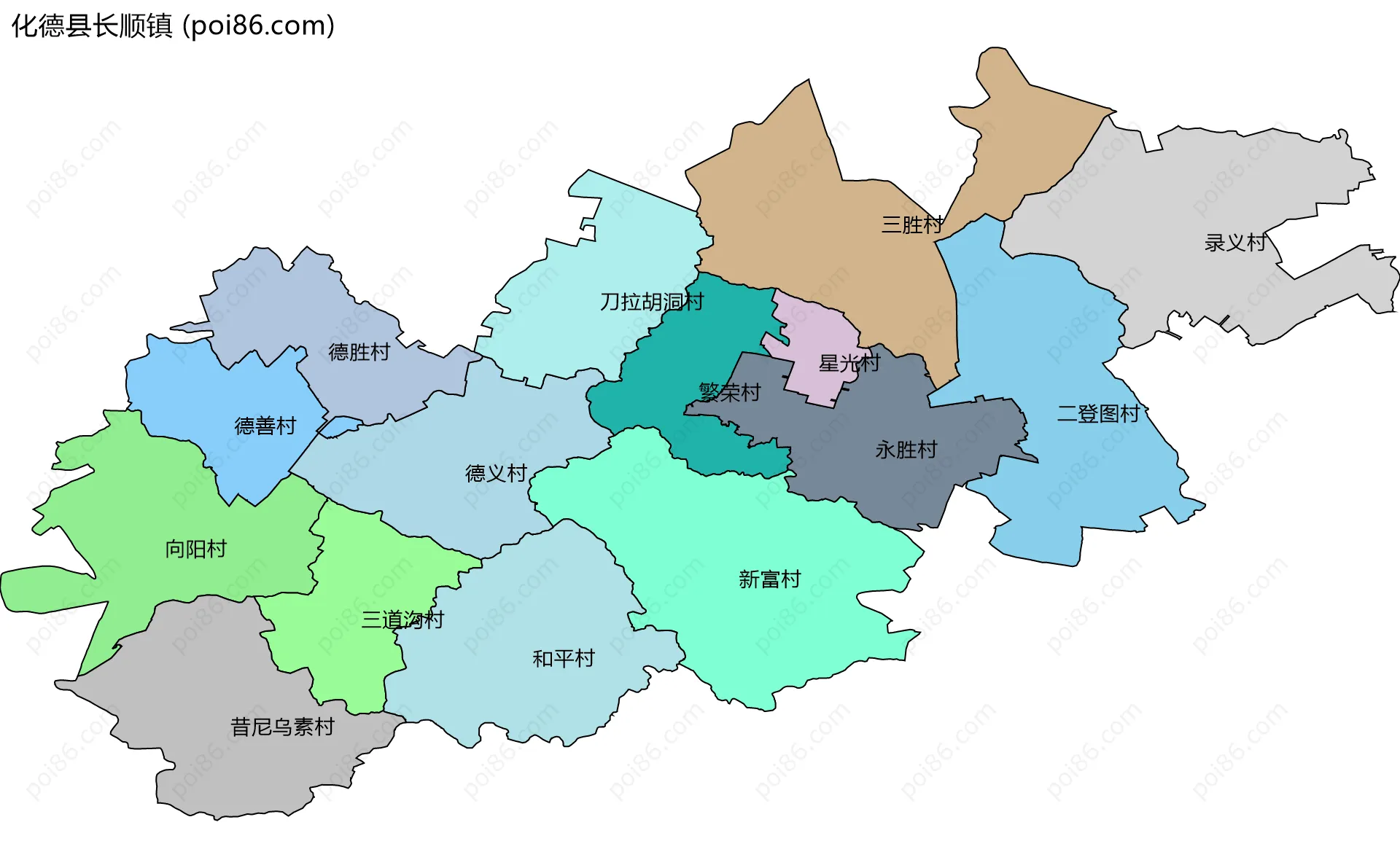 化德县长顺镇边界地图(五级行政区划)
