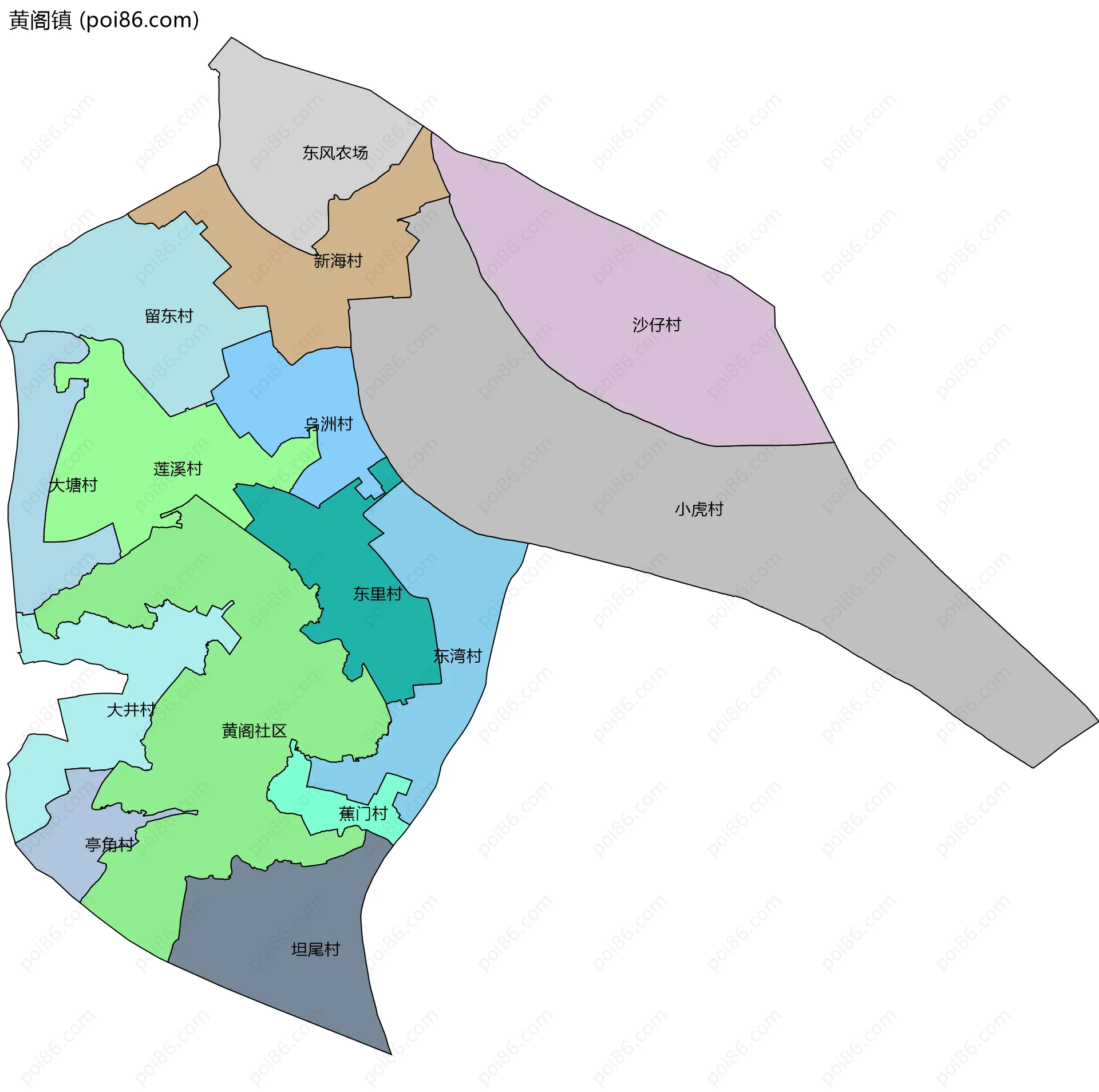 黄阁镇边界地图(五级行政区划)