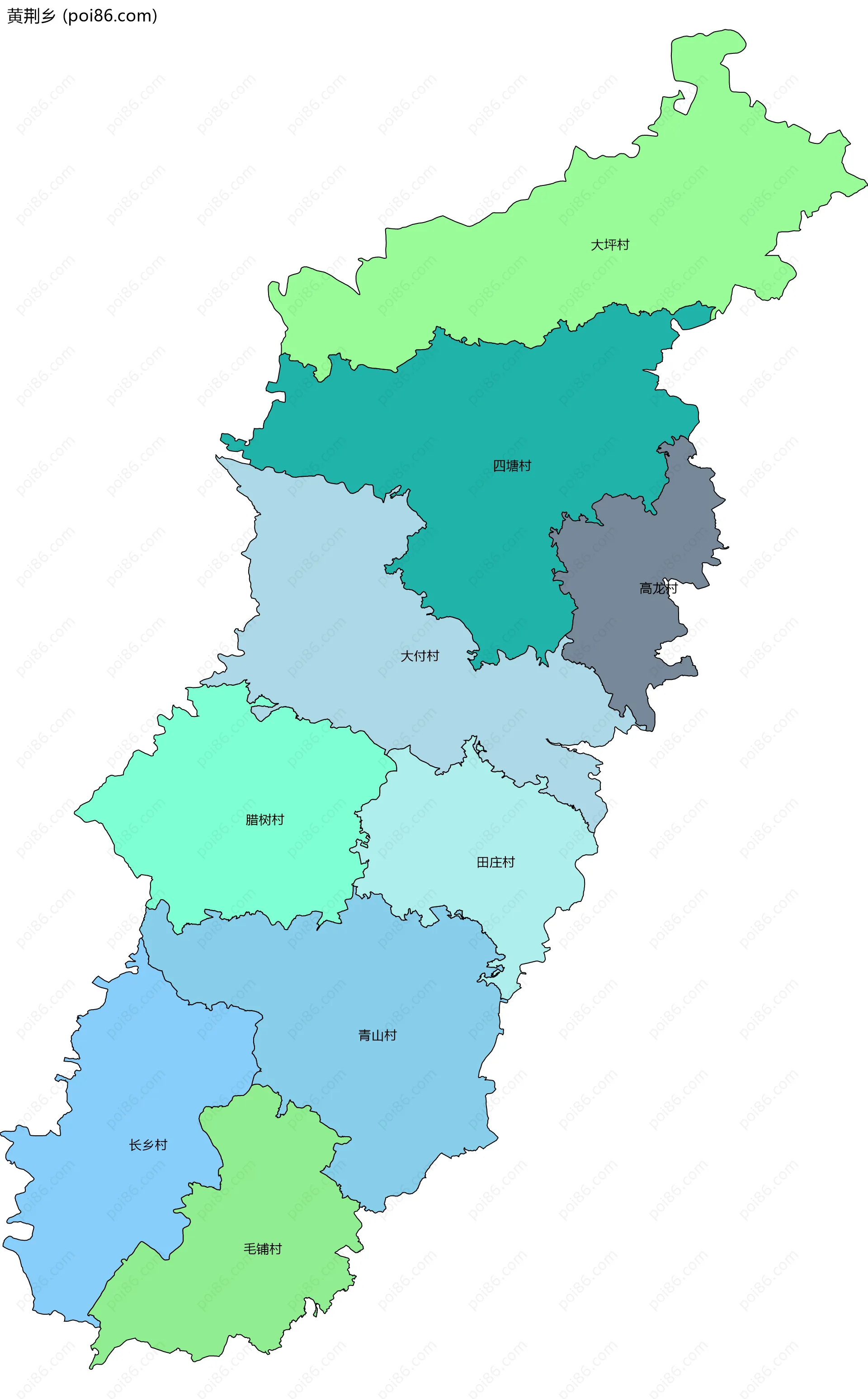 黄荆乡边界地图(五级行政区划)