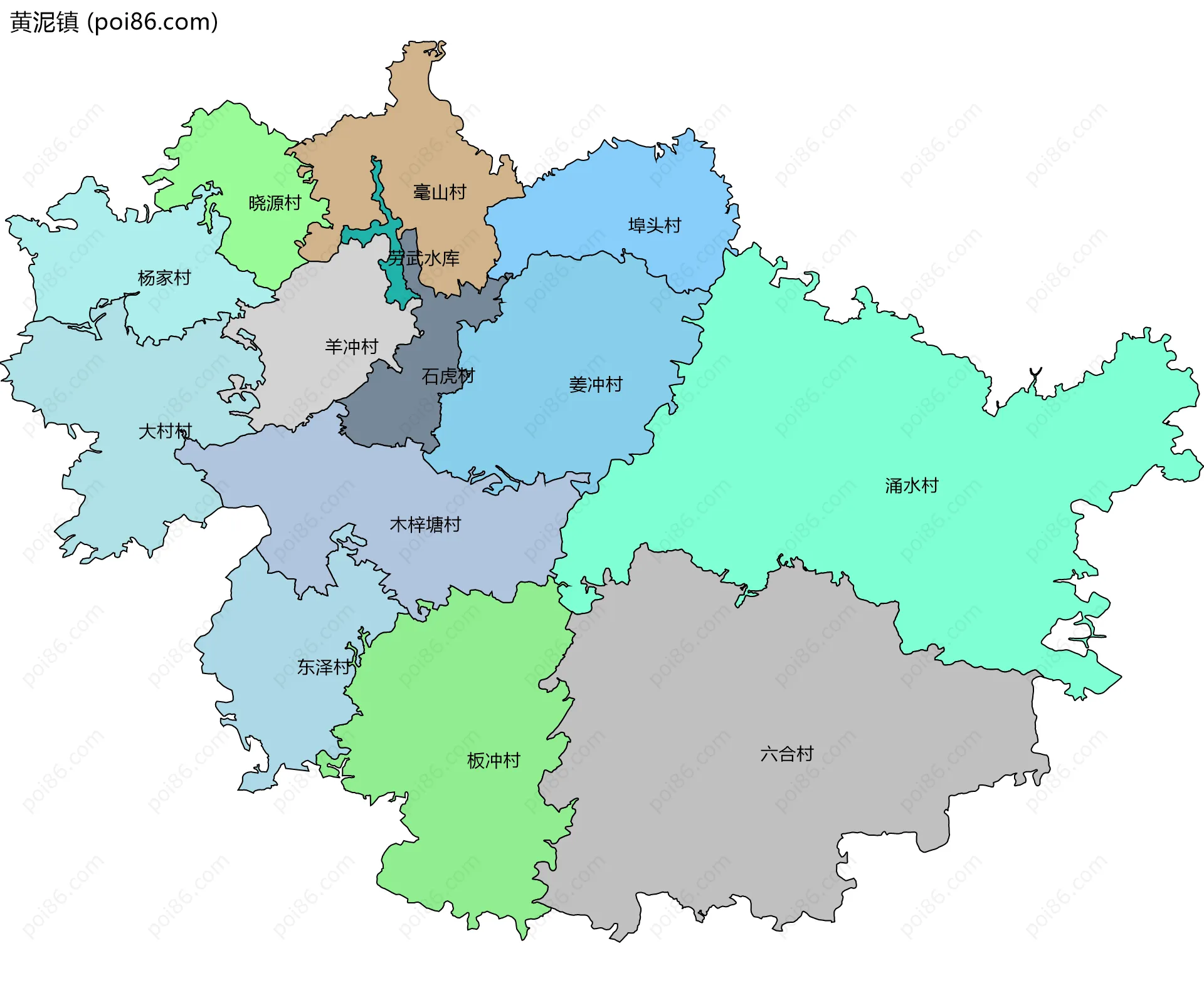 黄泥镇边界地图(五级行政区划)
