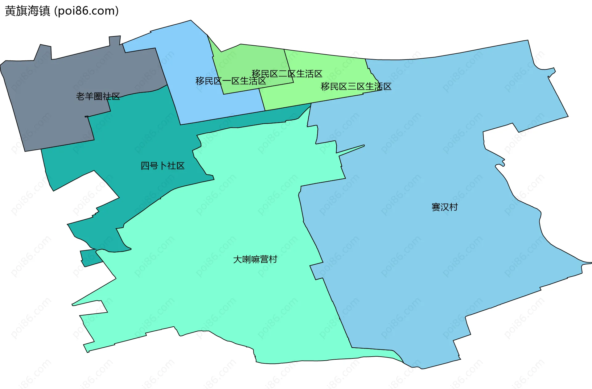 黄旗海镇边界地图(五级行政区划)