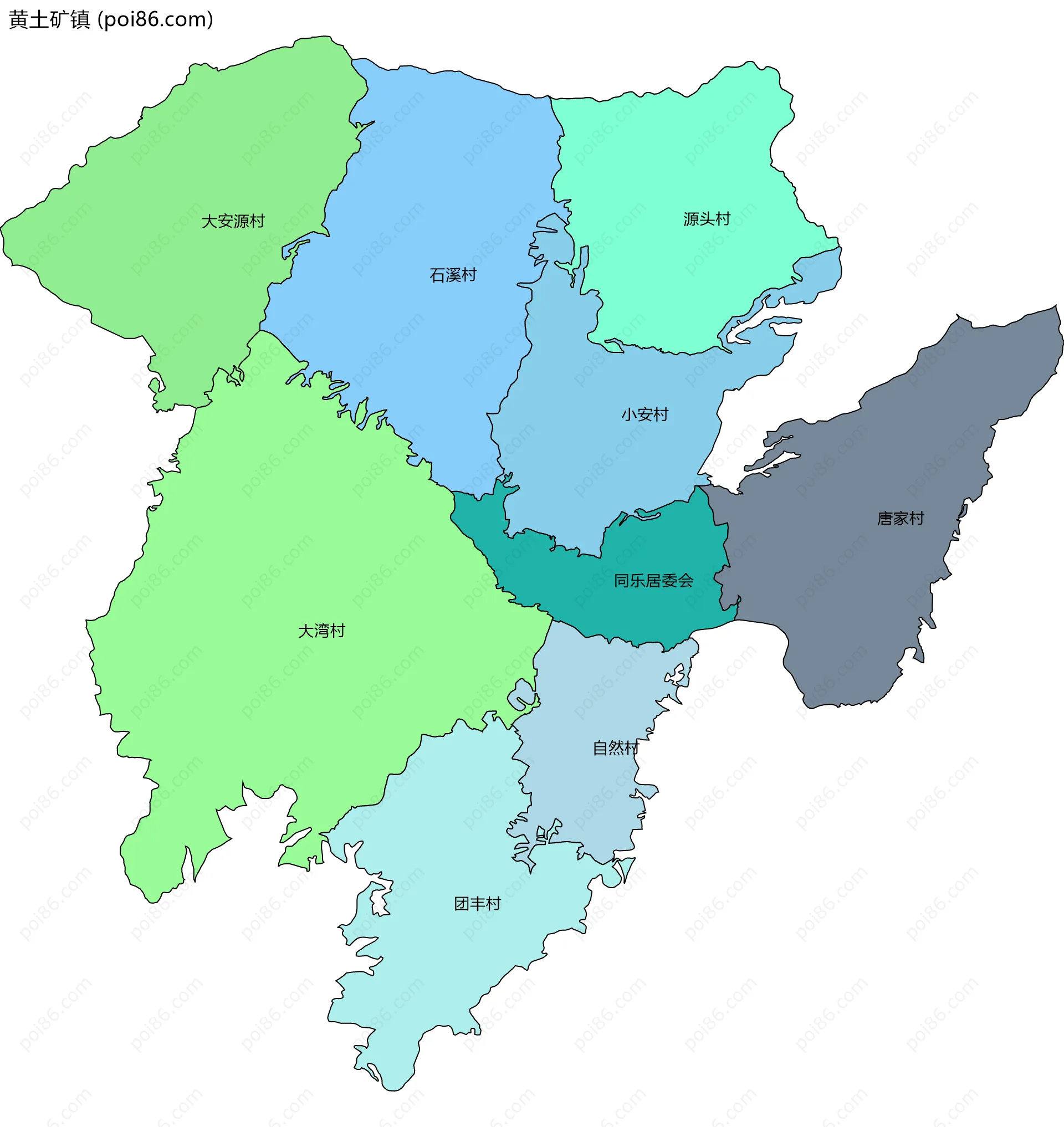 黄土矿镇边界地图(五级行政区划)