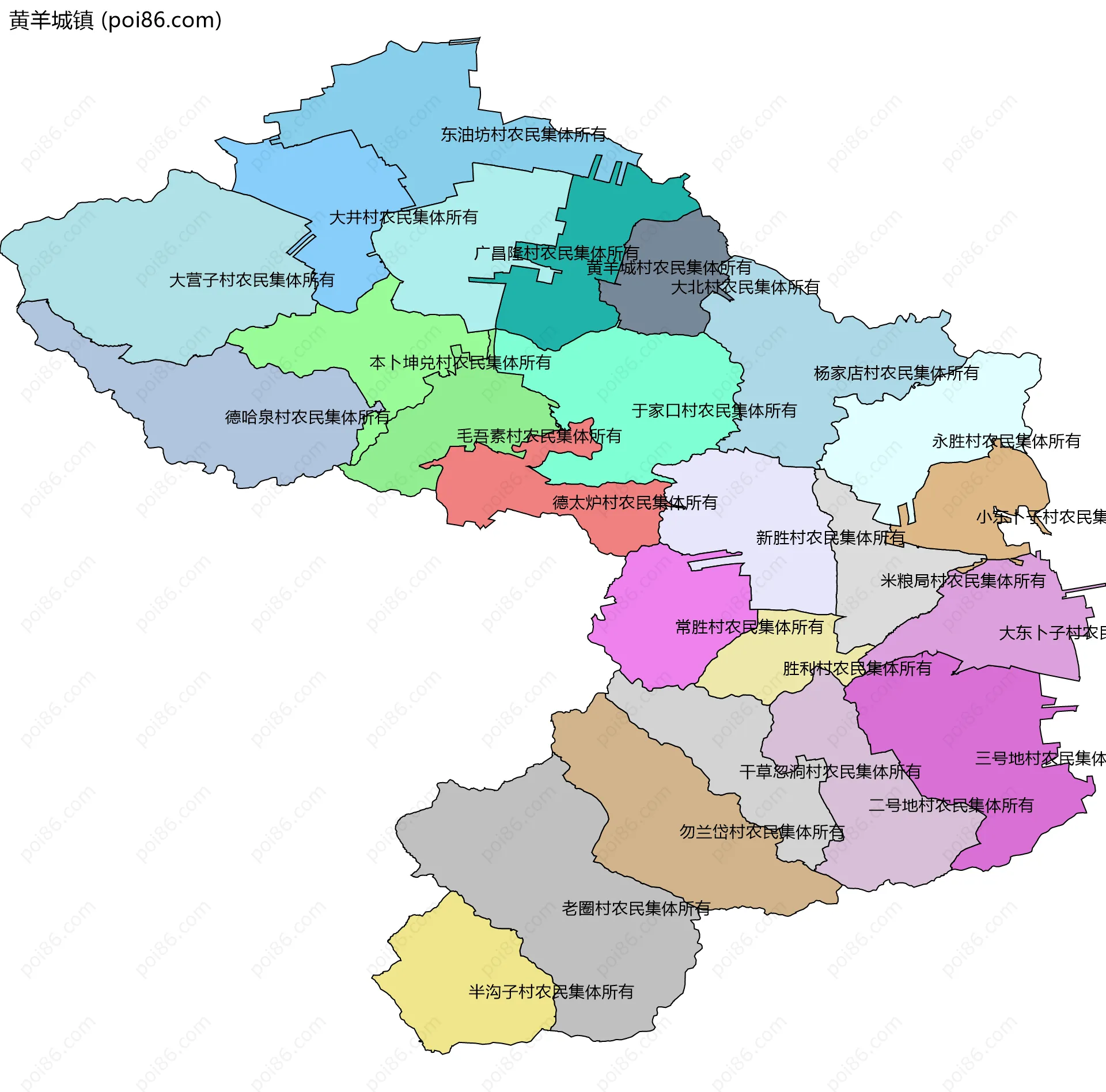 黄羊城镇边界地图(五级行政区划)