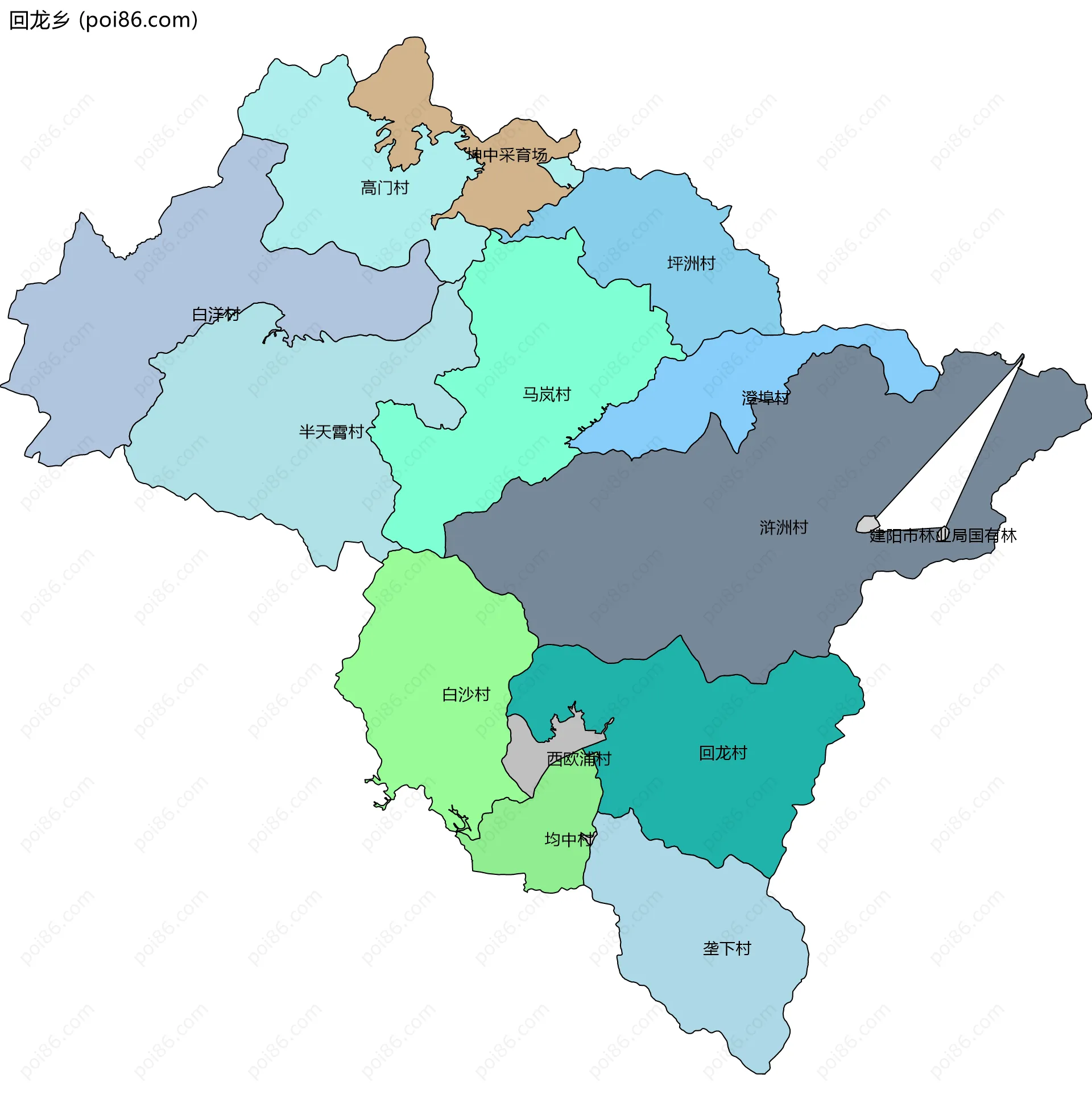回龙乡边界地图(五级行政区划)
