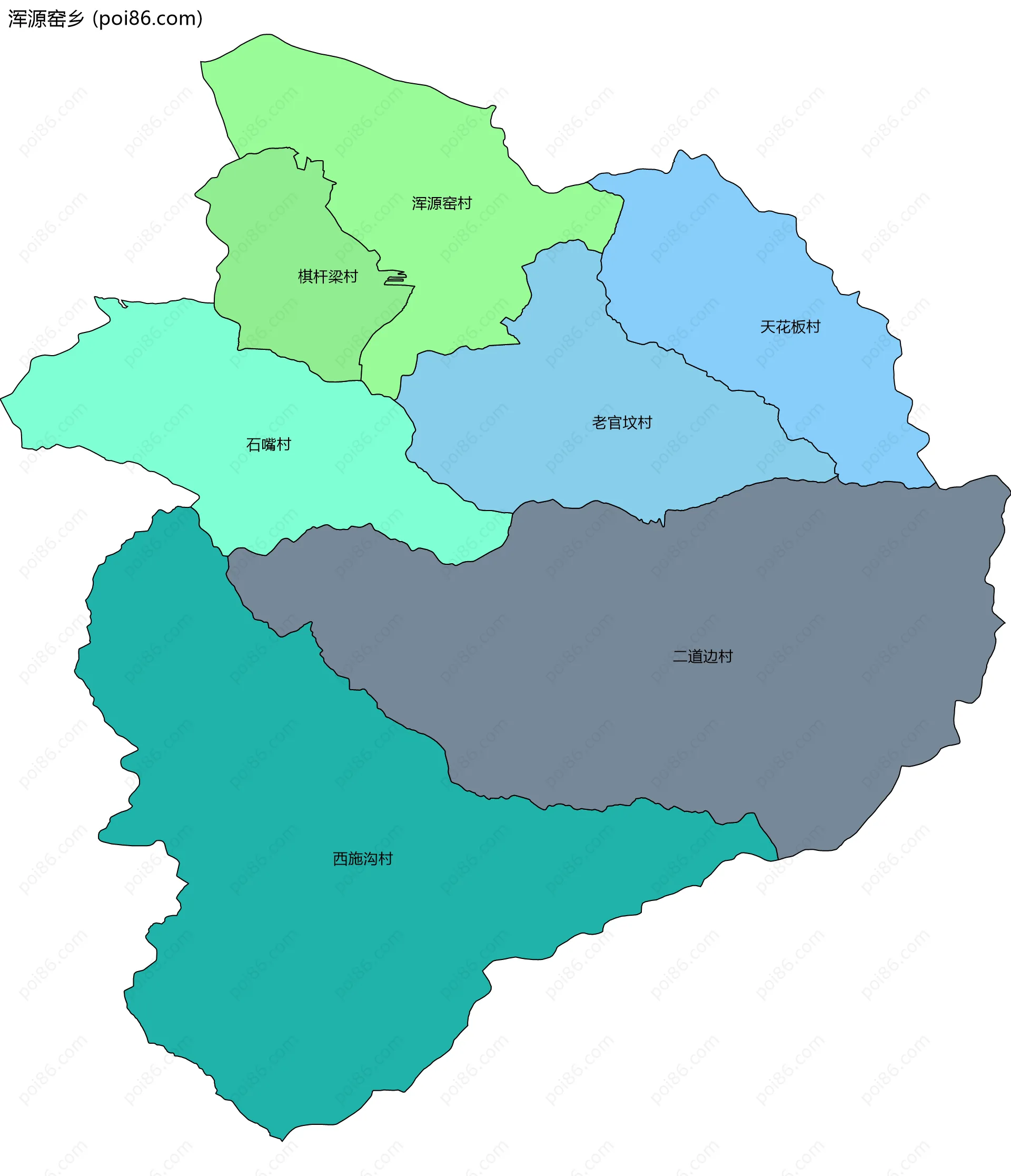 浑源窑乡边界地图(五级行政区划)