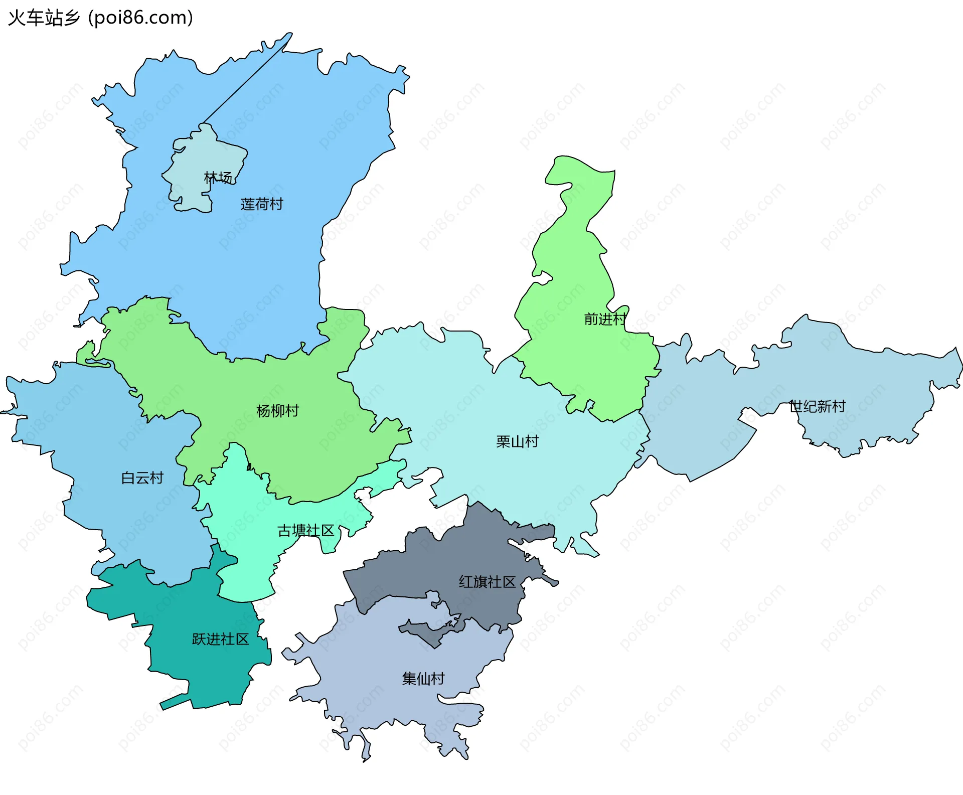 火车站乡边界地图(五级行政区划)