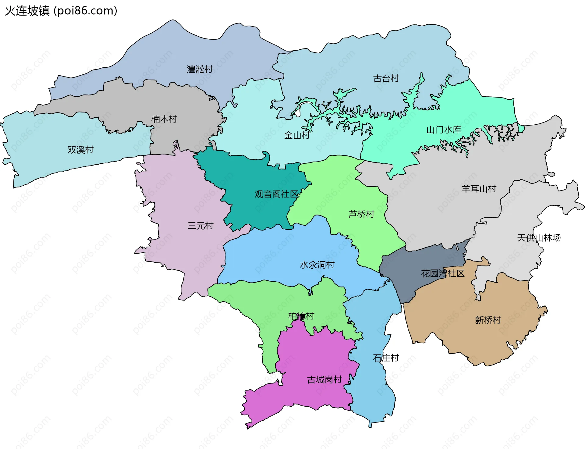 火连坡镇边界地图(五级行政区划)