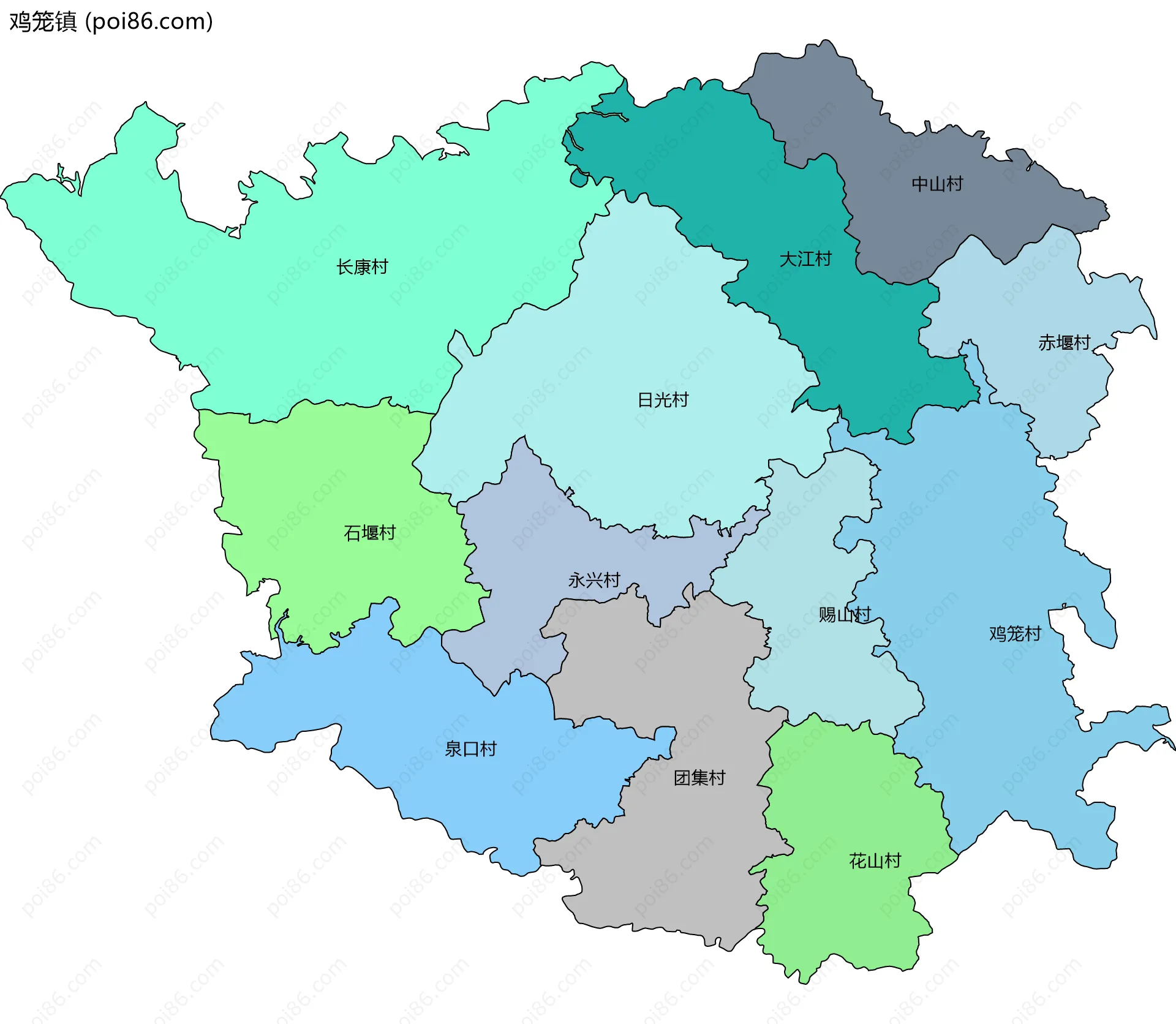 鸡笼镇边界地图(五级行政区划)