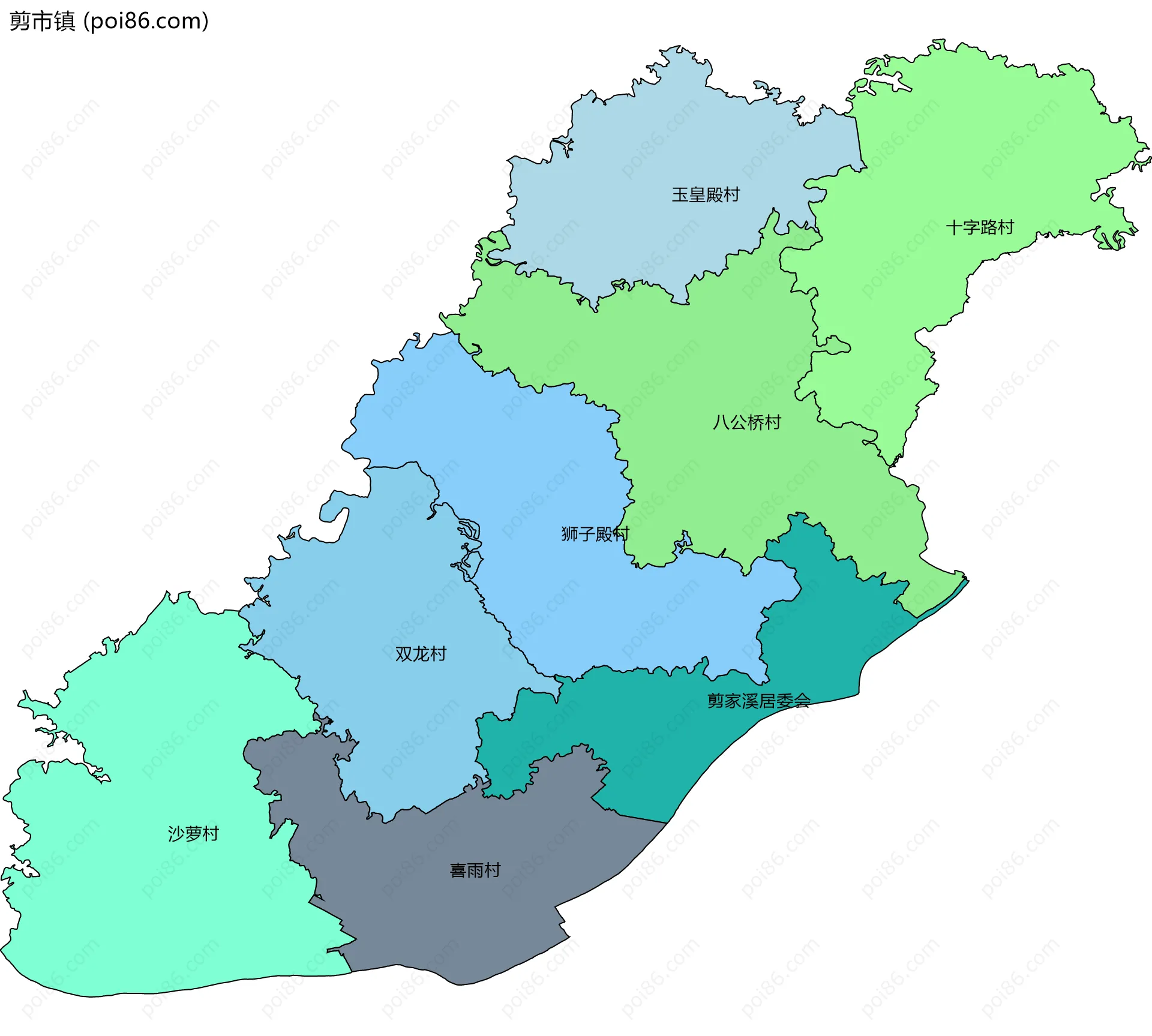 剪市镇边界地图(五级行政区划)