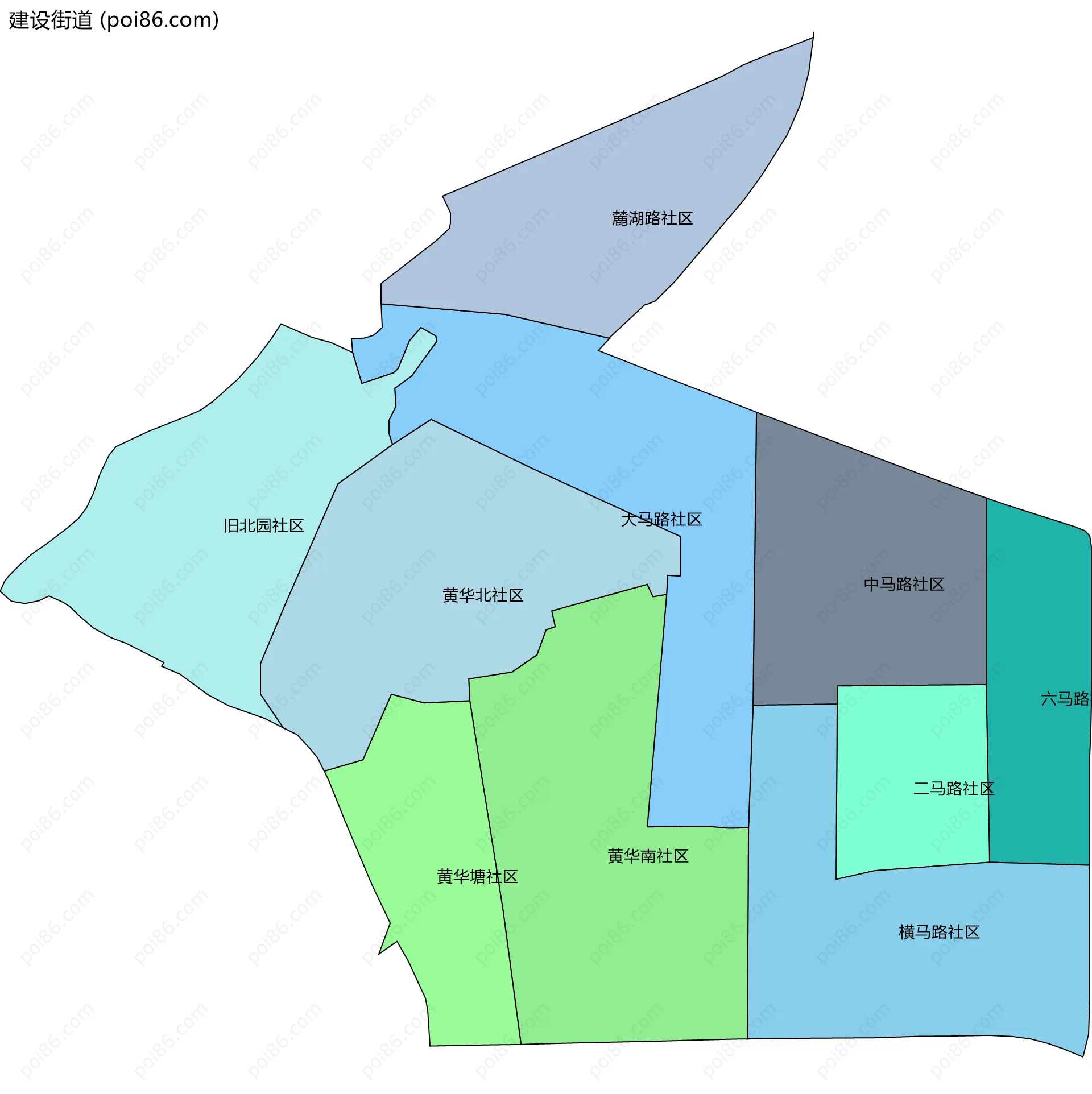 建设街道边界地图(五级行政区划)
