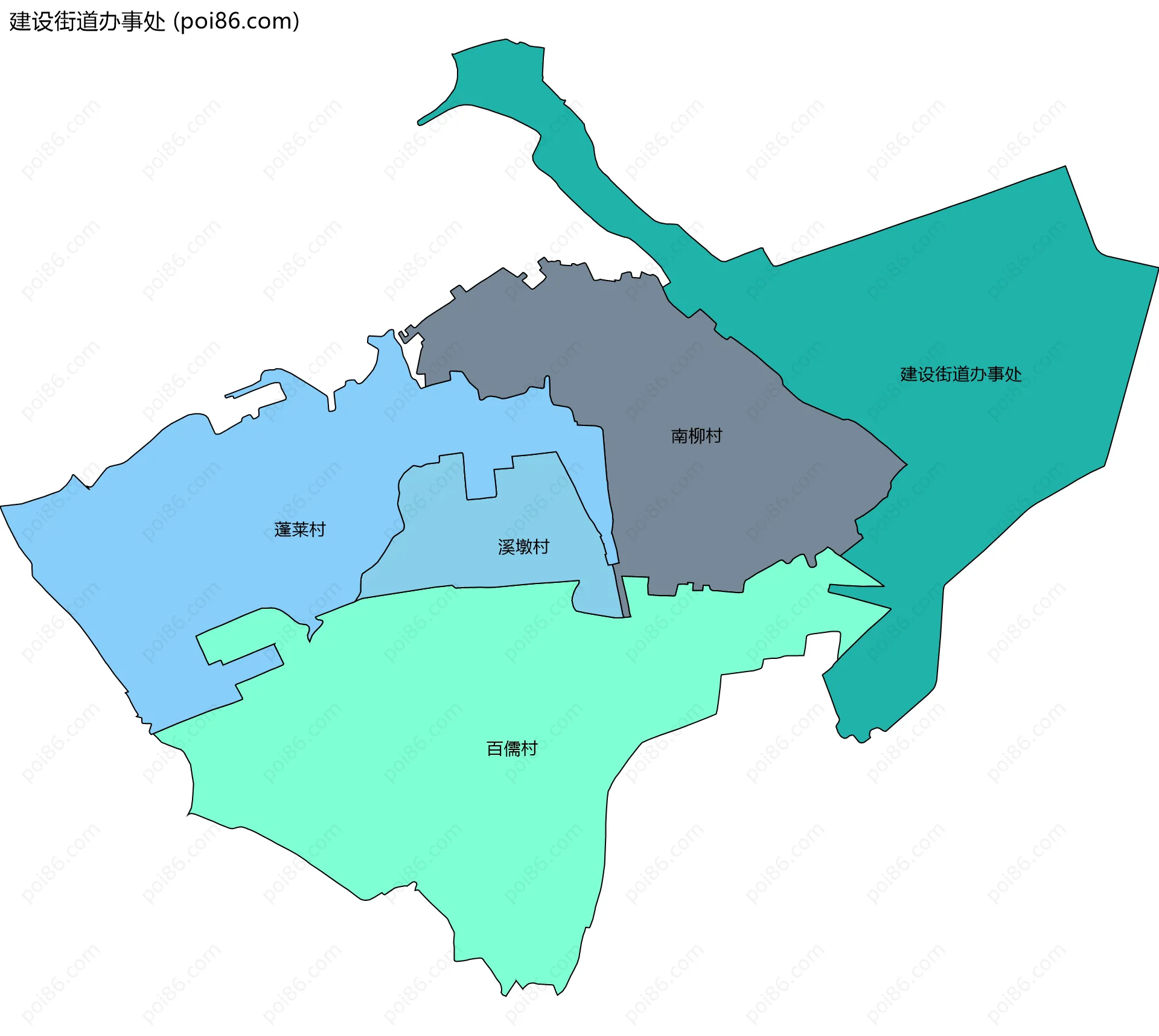 建设街道办事处边界地图(五级行政区划)
