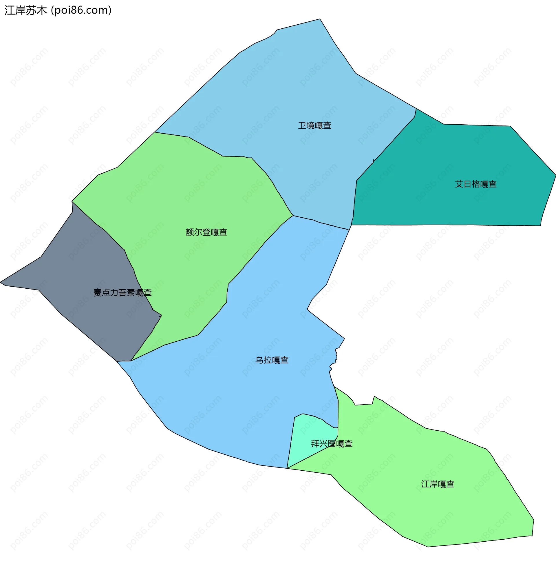 江岸苏木边界地图(五级行政区划)