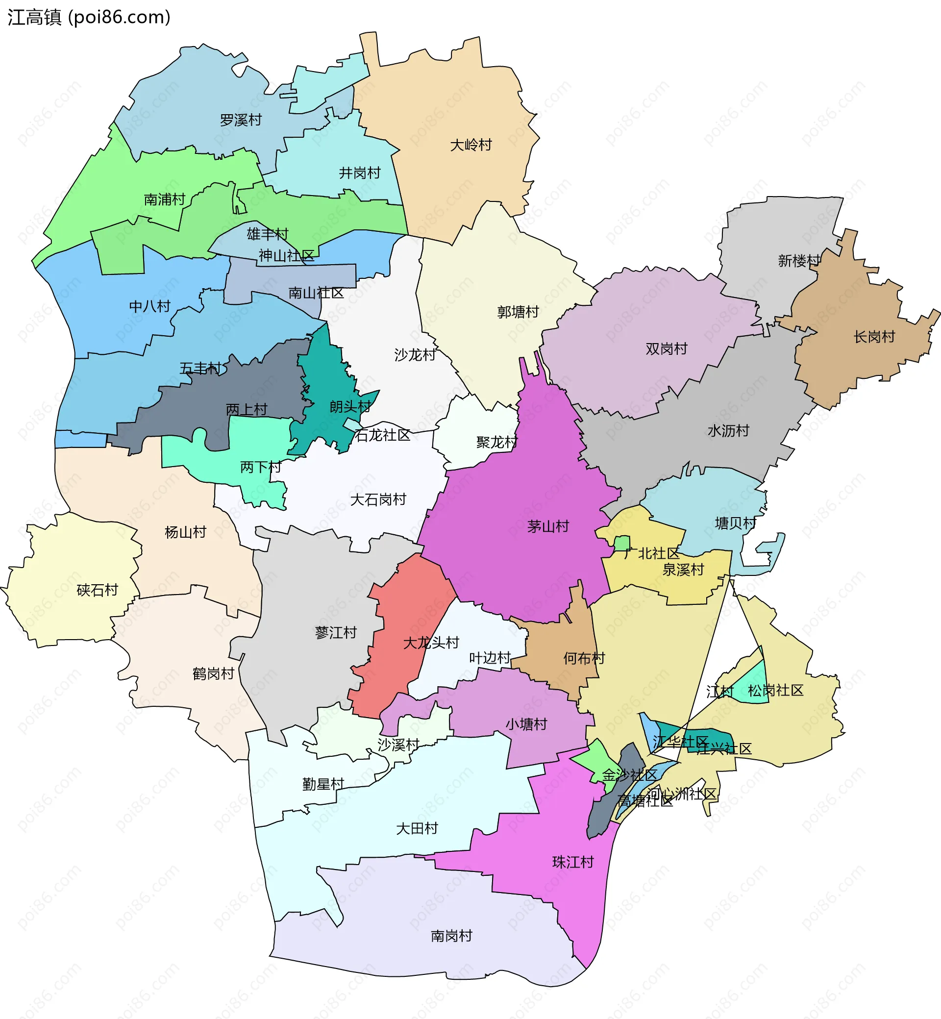 江高镇边界地图(五级行政区划)