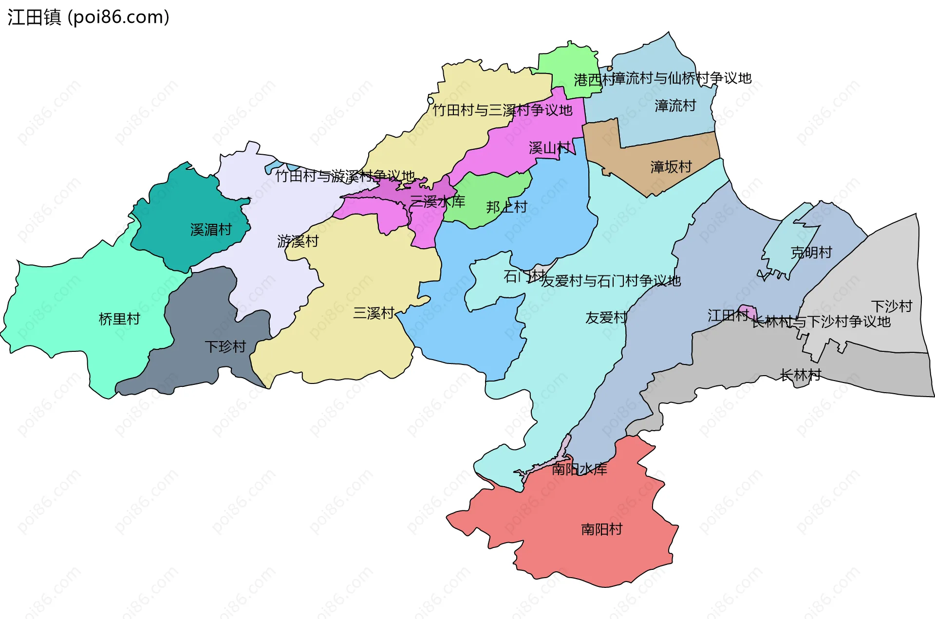 江田镇边界地图(五级行政区划)