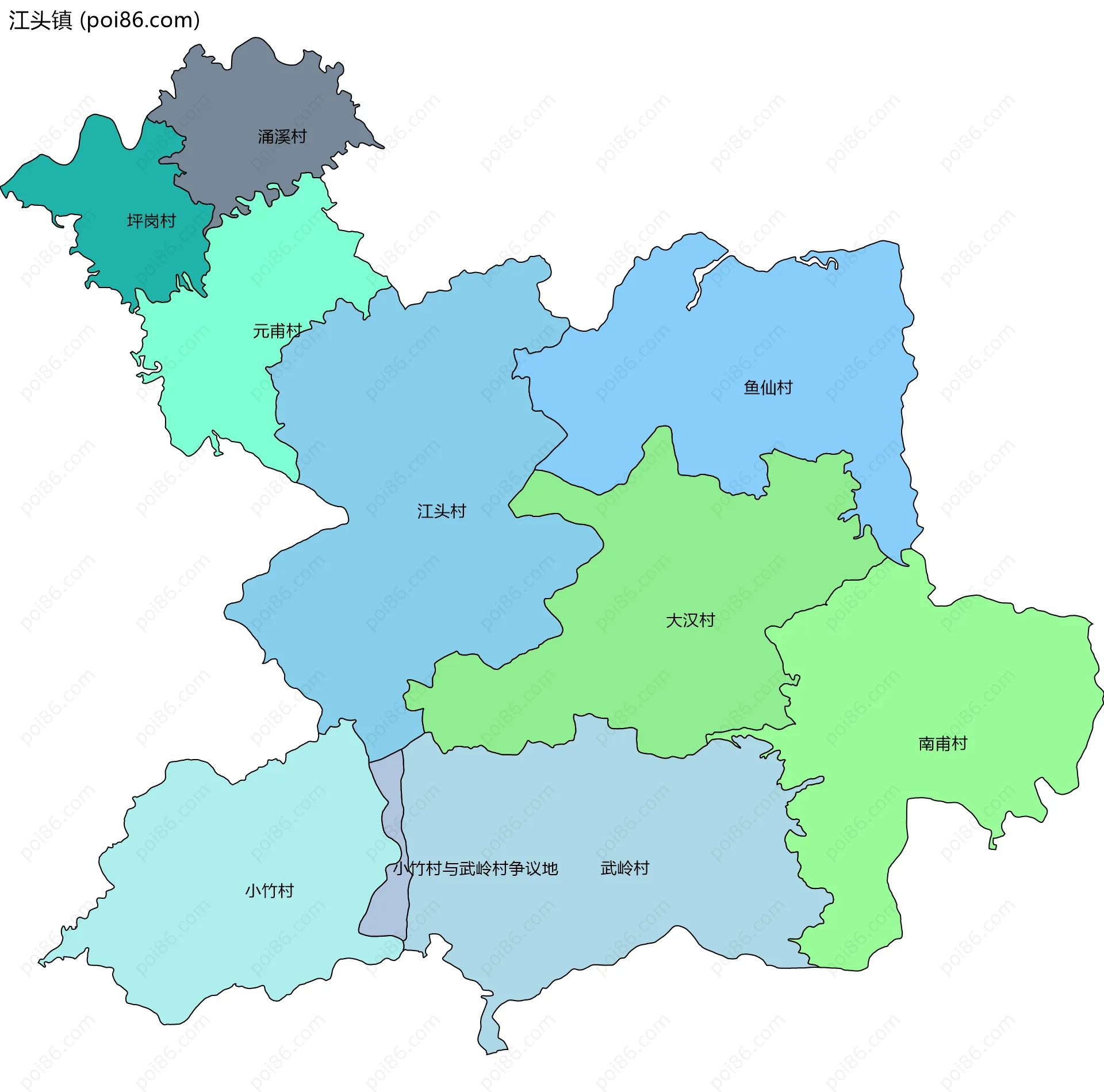 江头镇边界地图(五级行政区划)