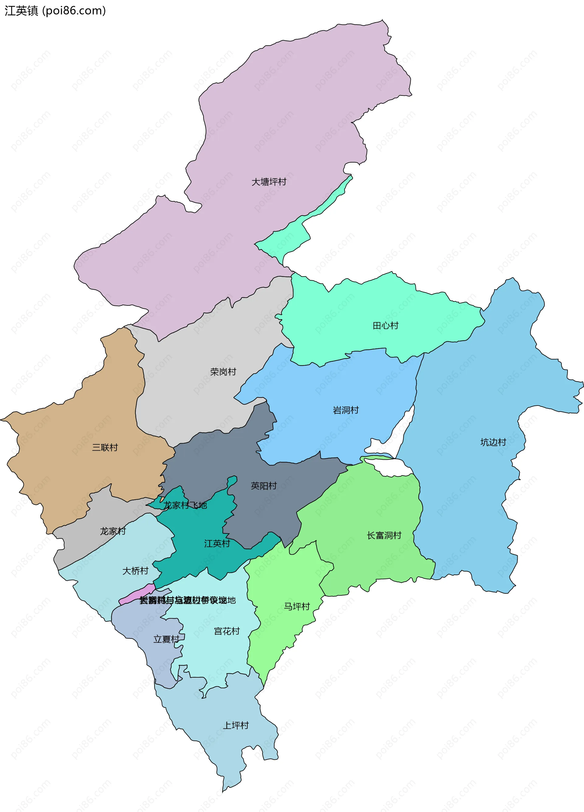 江英镇边界地图(五级行政区划)