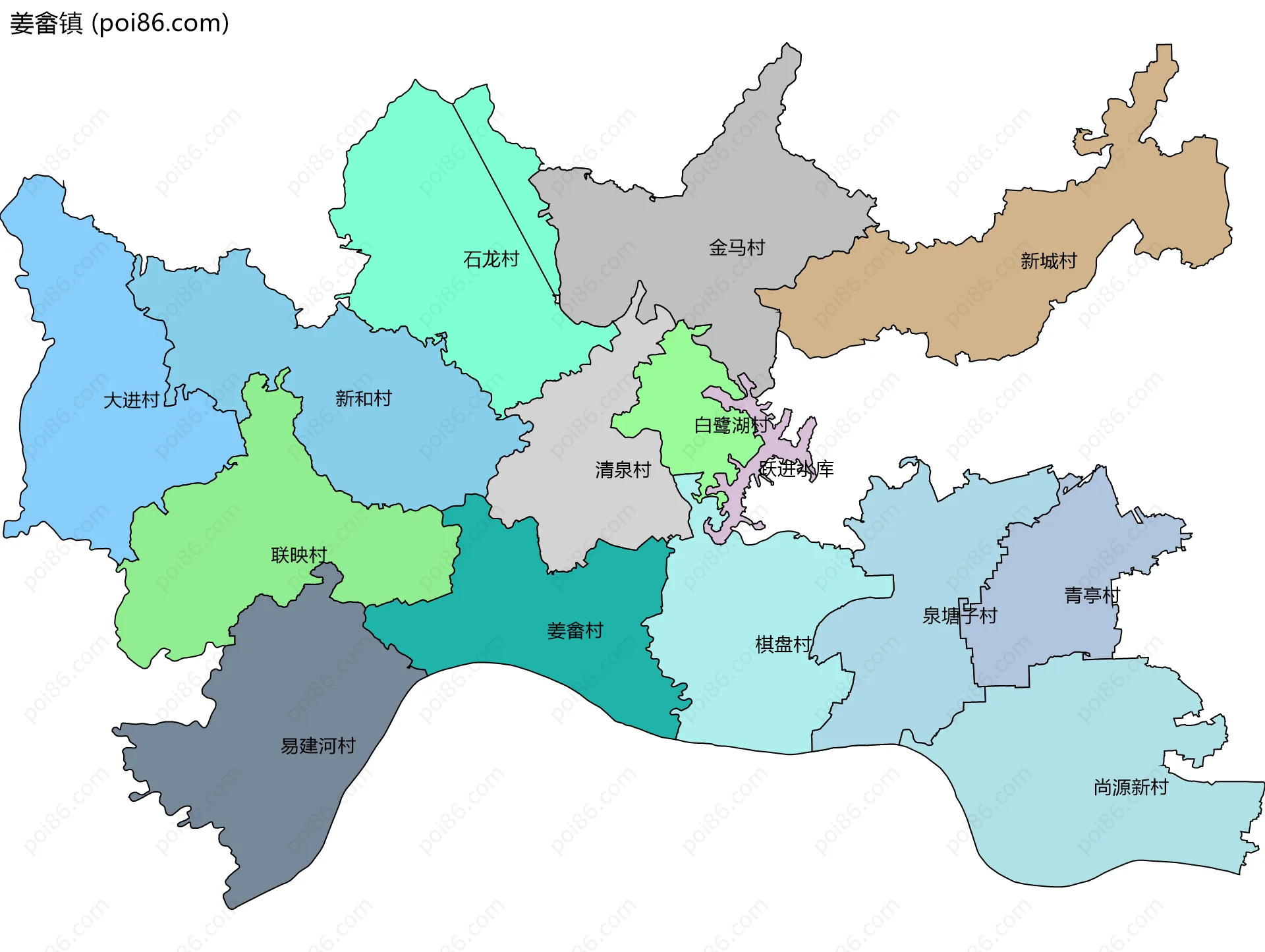姜畲镇边界地图(五级行政区划)