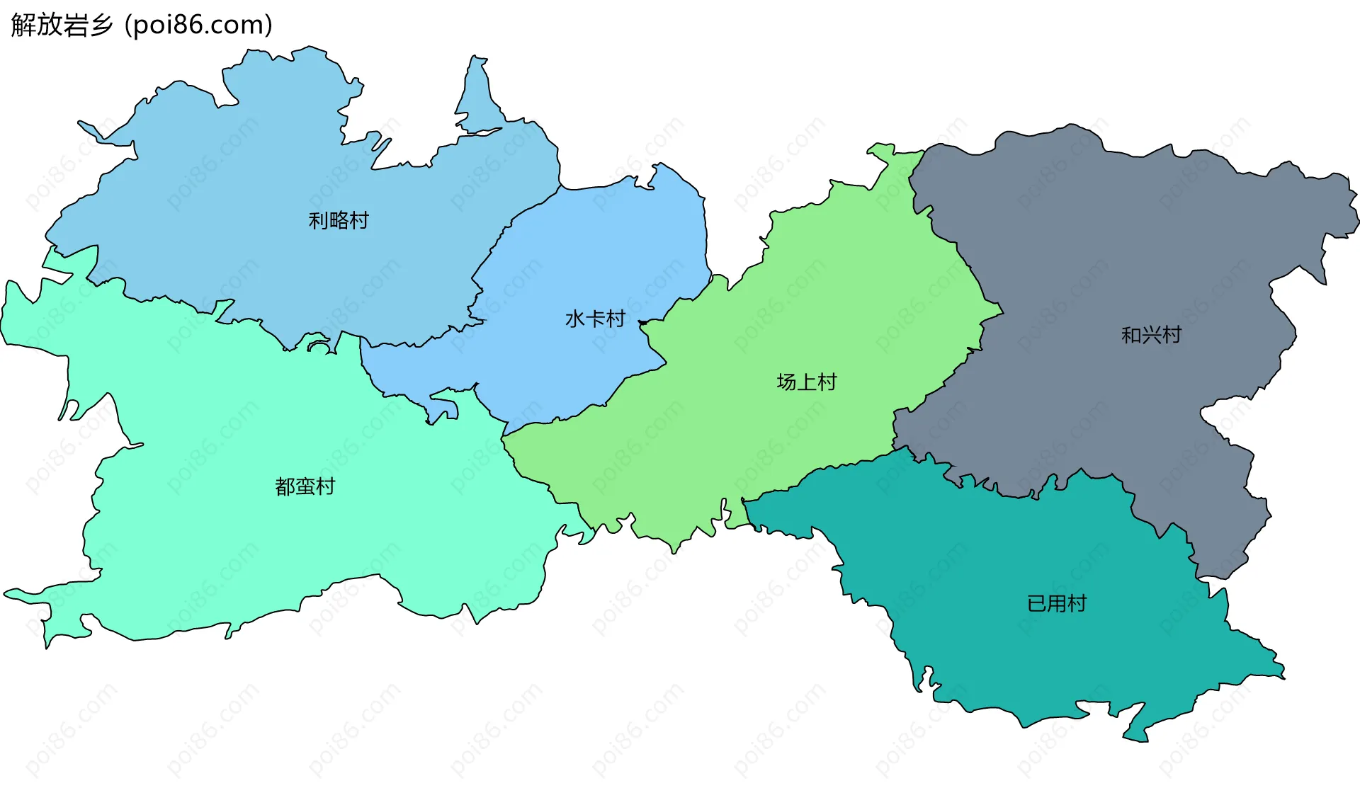 解放岩乡边界地图(五级行政区划)
