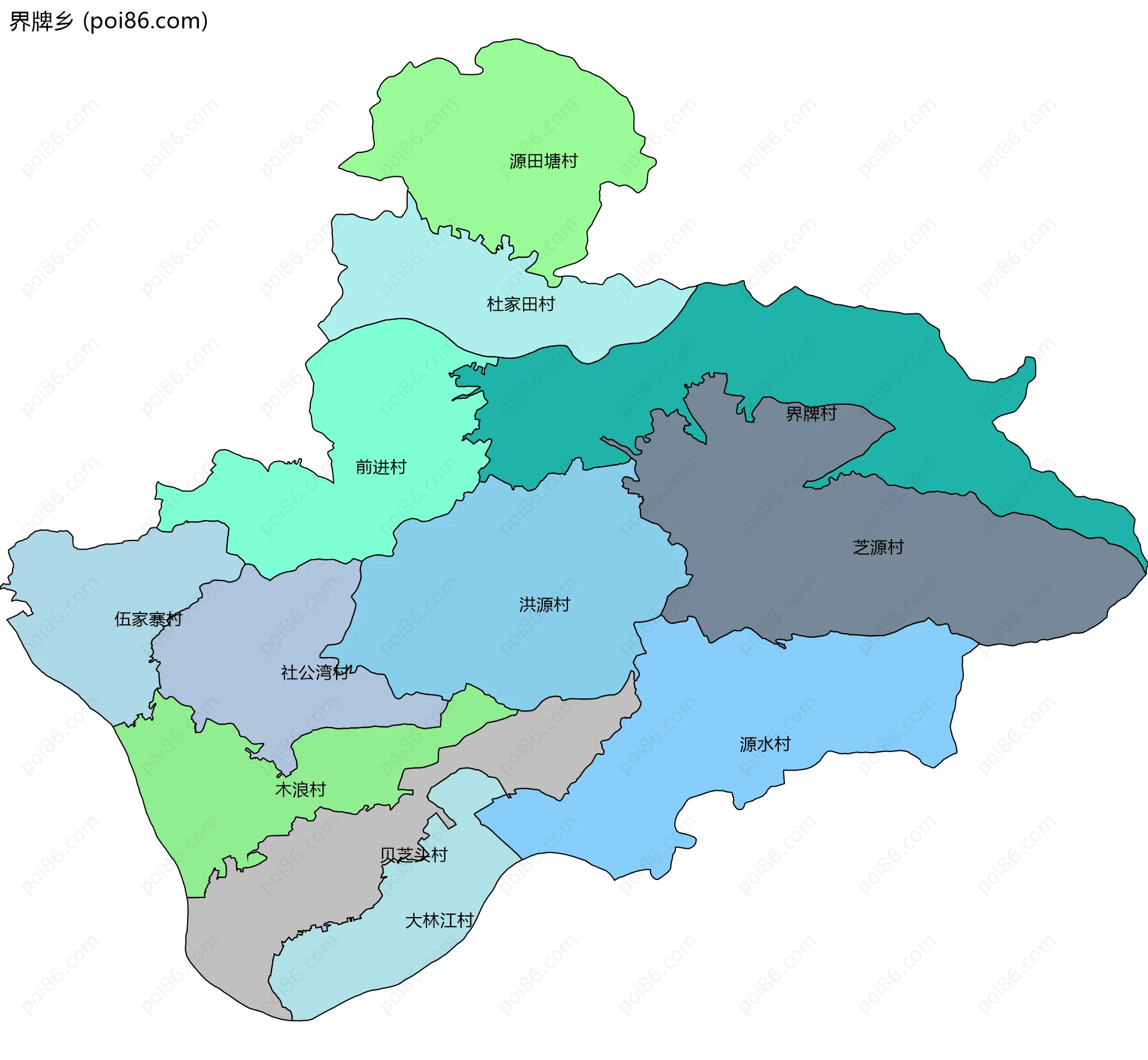 界牌乡边界地图(五级行政区划)