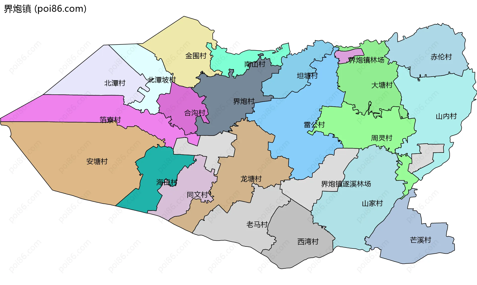 界炮镇边界地图(五级行政区划)