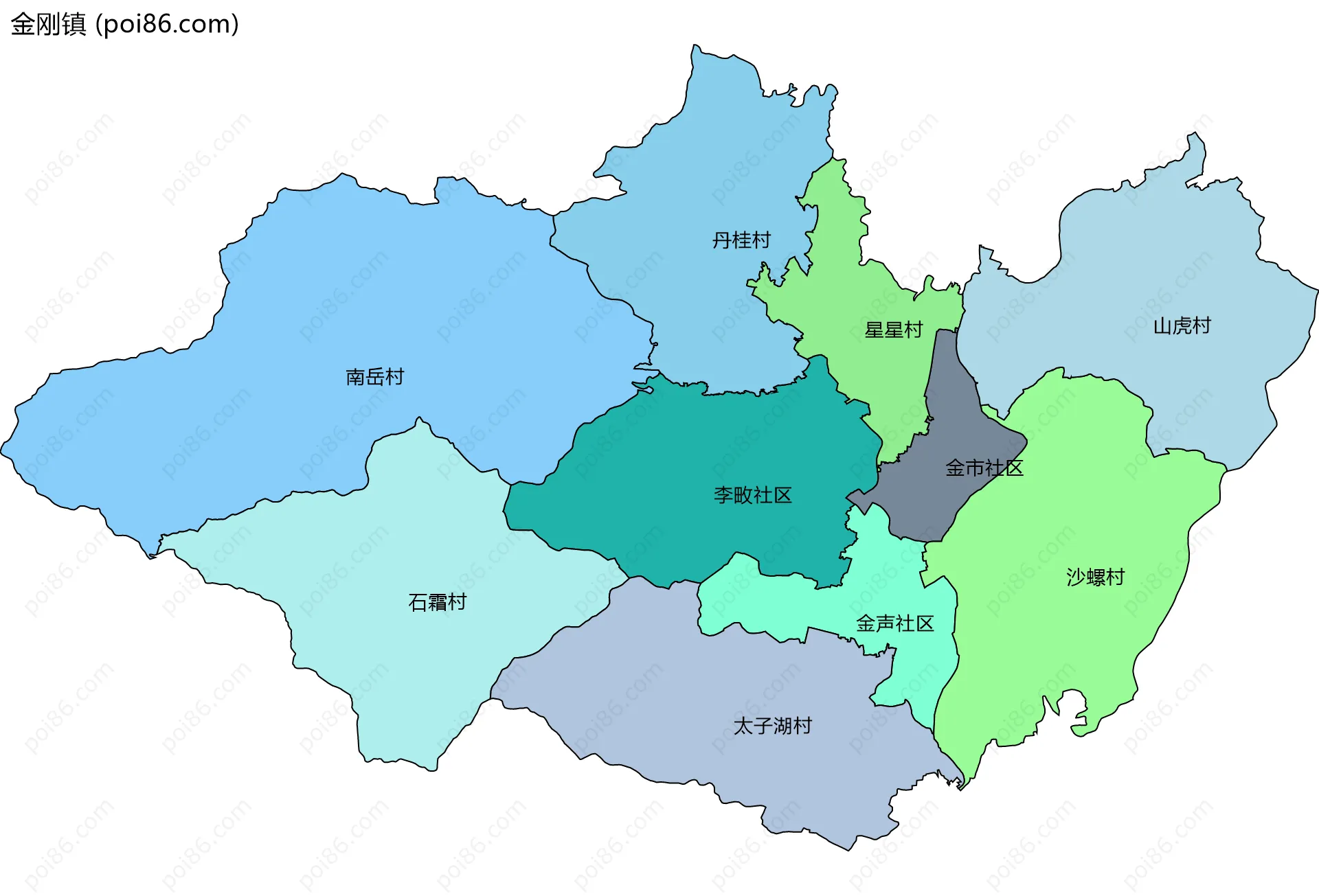 金刚镇边界地图(五级行政区划)