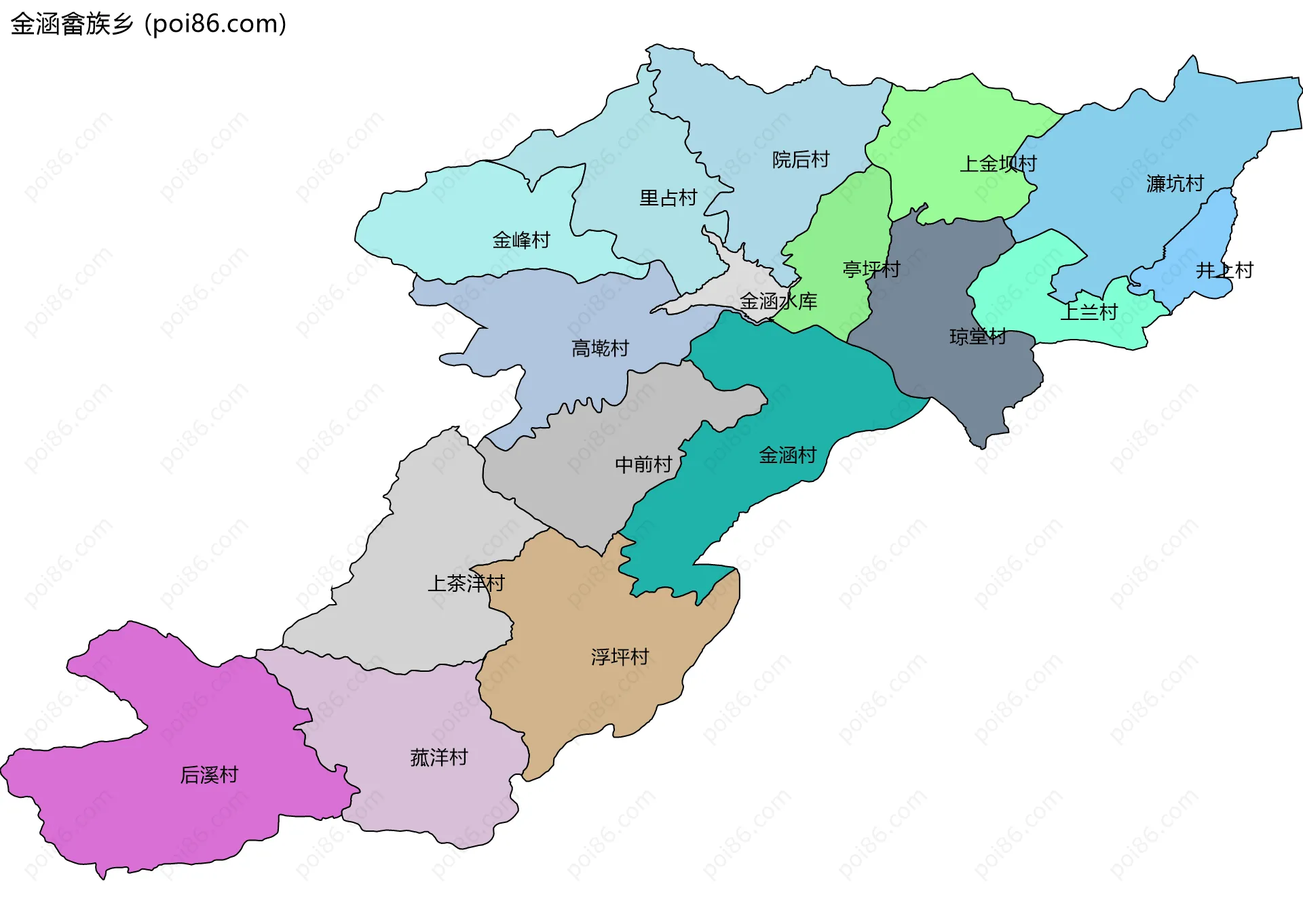 金涵畲族乡边界地图(五级行政区划)